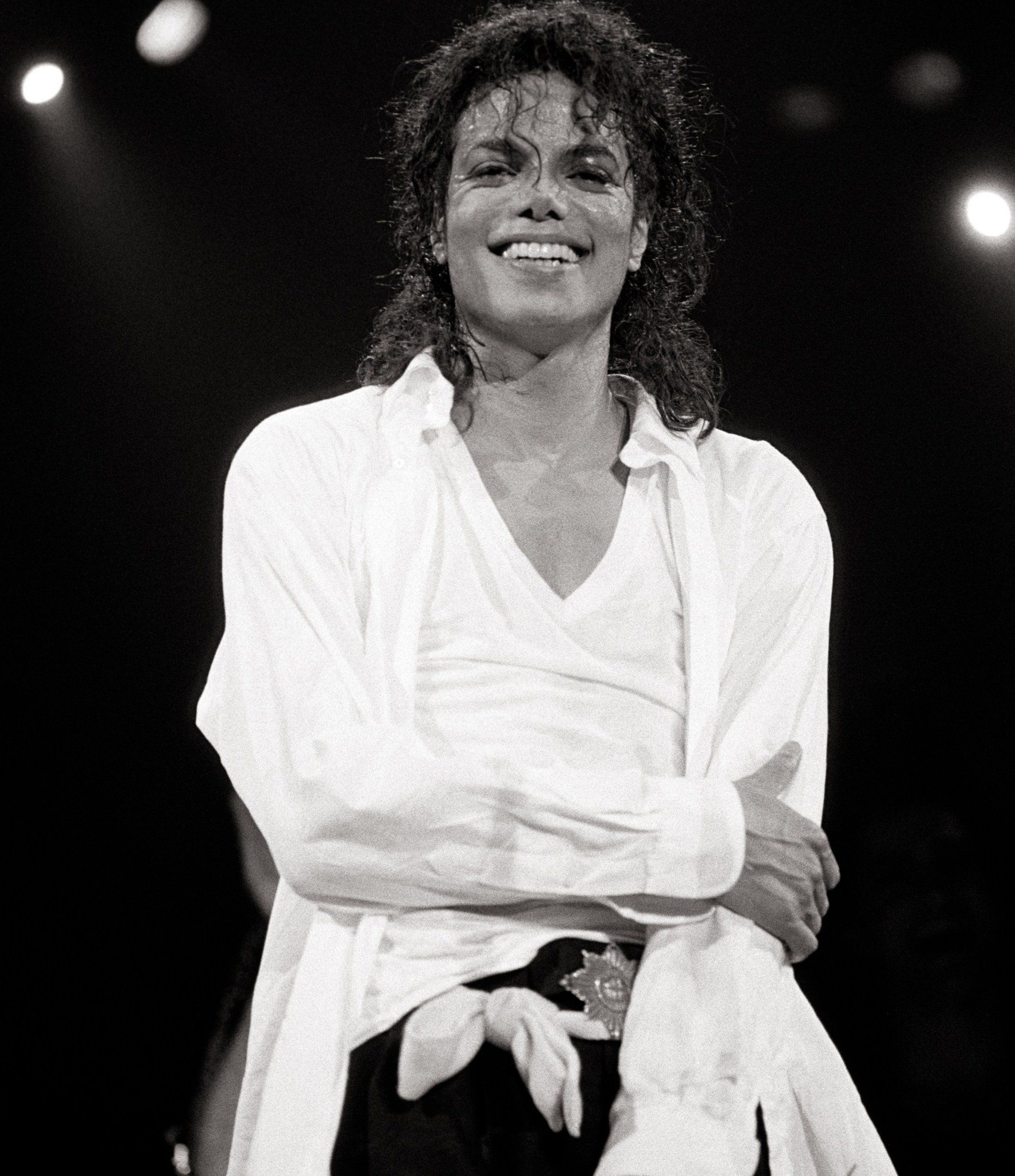 Michael Jackson performs on stage at the Wembley Arena in London on the opening night of his Bad tour - Michael Jackson