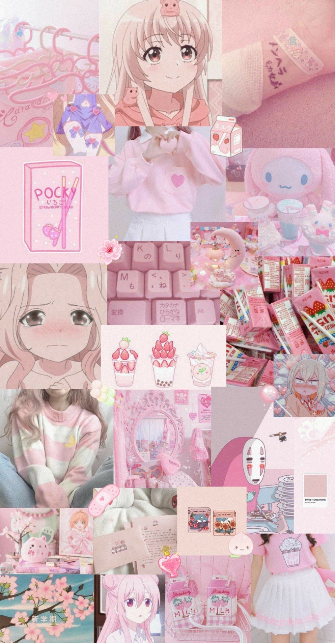 A collage of pictures with pink backgrounds - Kawaii, pink collage