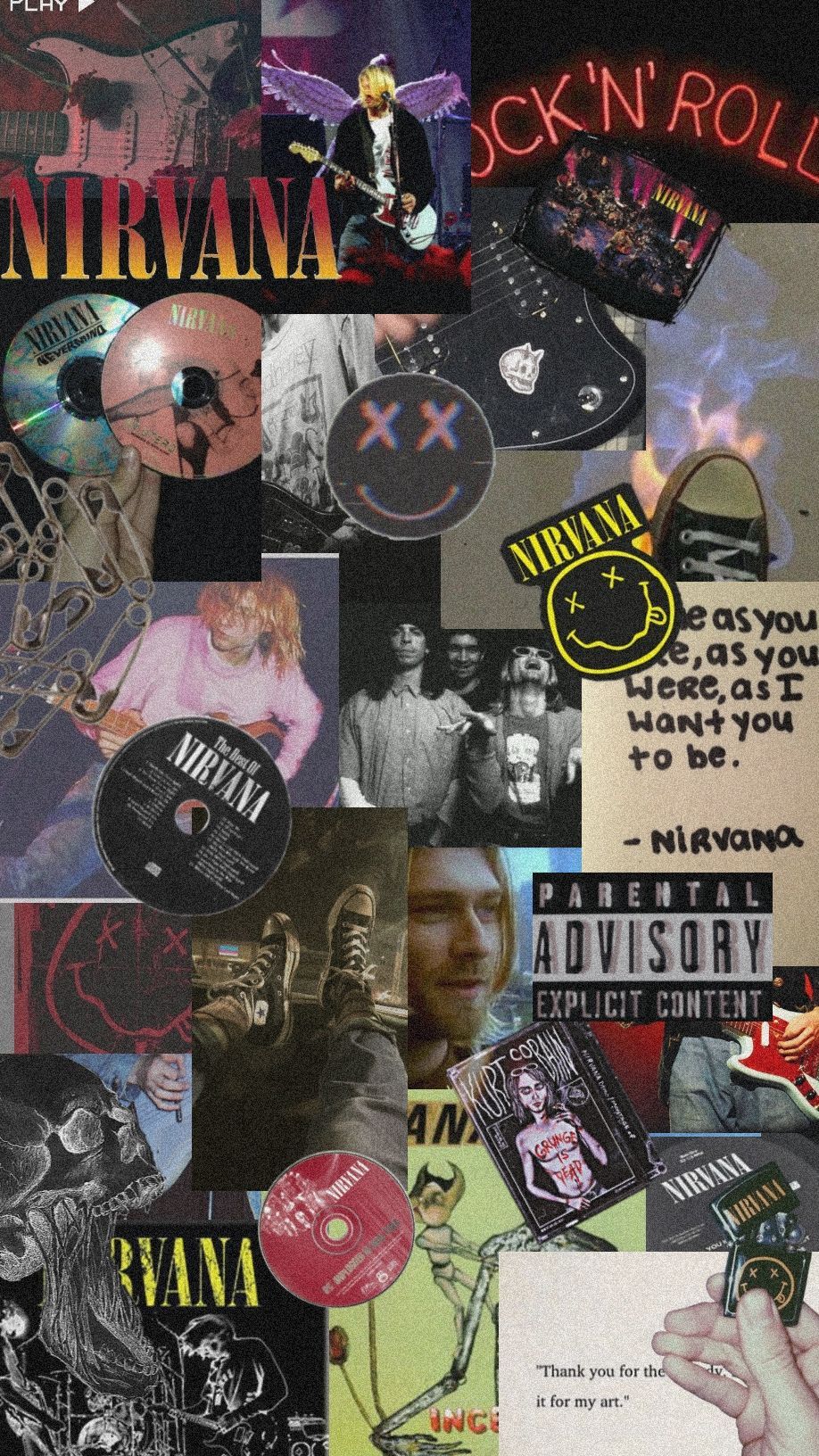 A collage of various rock and roll album covers - Nirvana