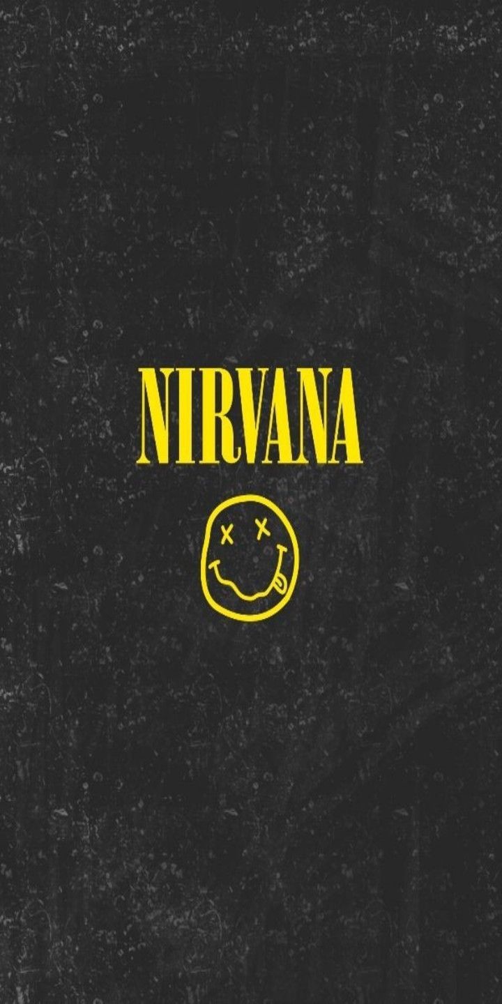 Black background with yellow Nirvana logo and smiley face in the middle - Nirvana