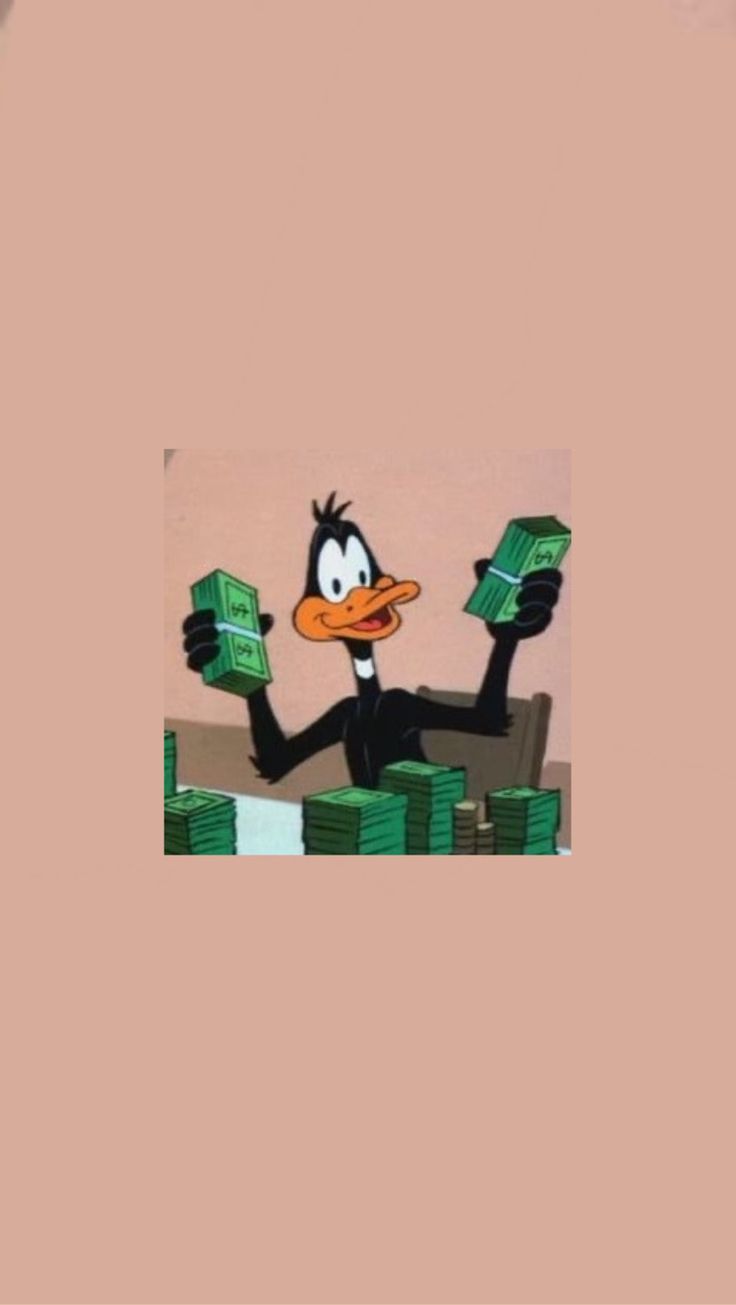 Daffy Duck with a stack of money - Looney Tunes