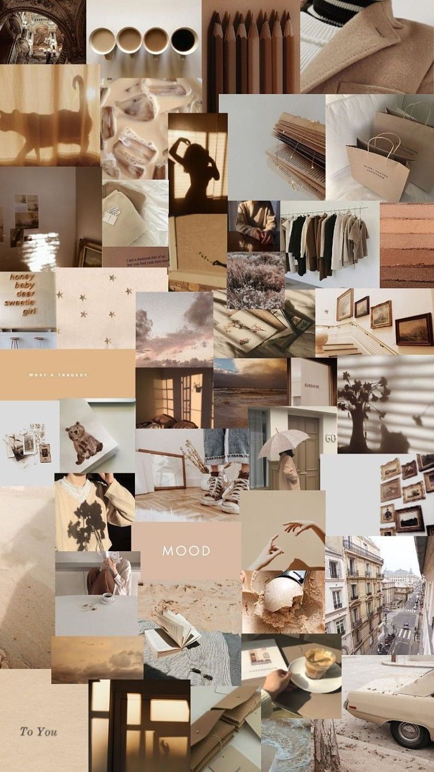 Aesthetic collage with a lot of brown and beige pictures - Cream, brown, light brown