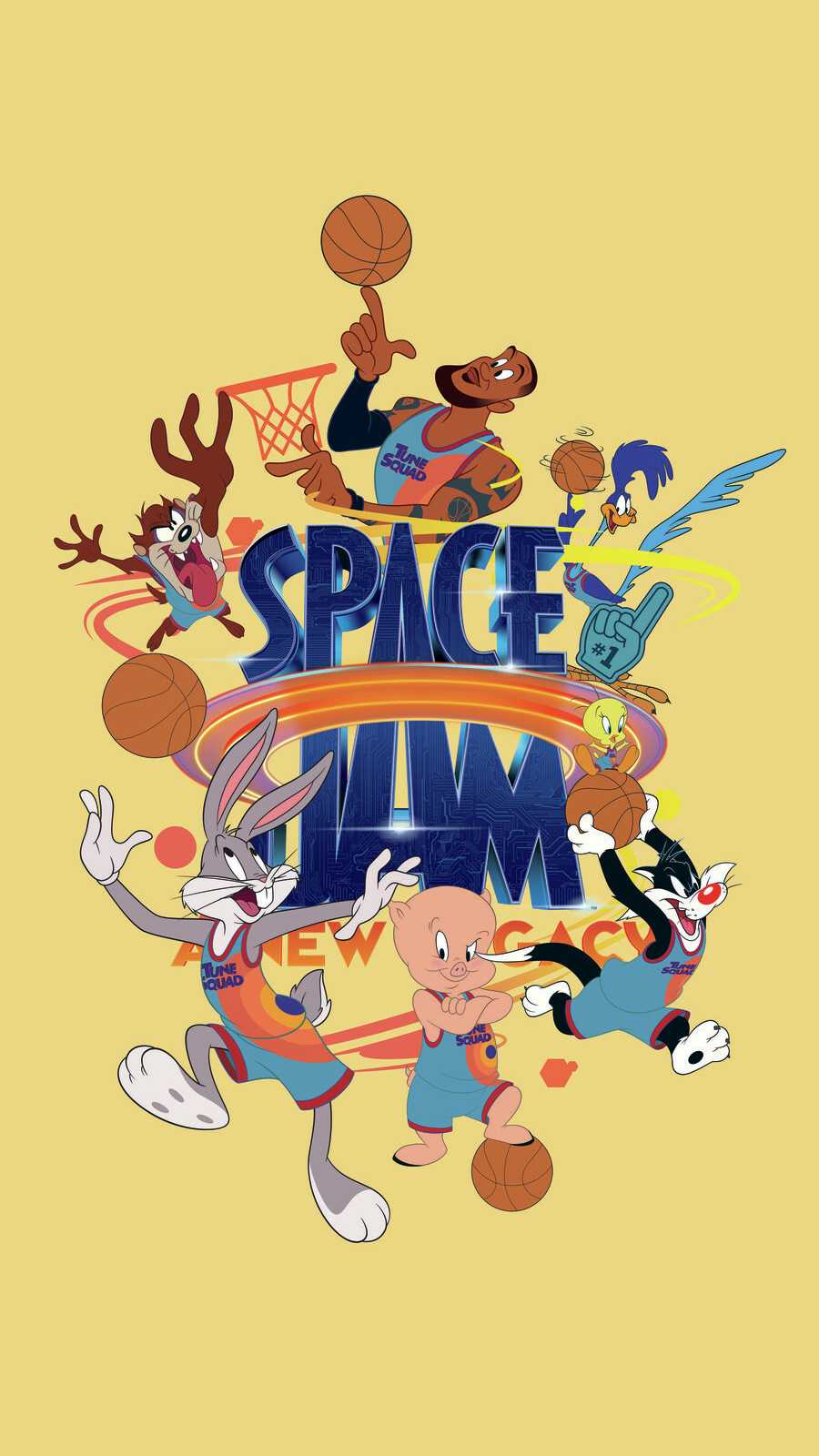 Space Jam: A New Legacy movie poster featuring the Looney Tunes characters in front of the Space Jam logo. - Looney Tunes