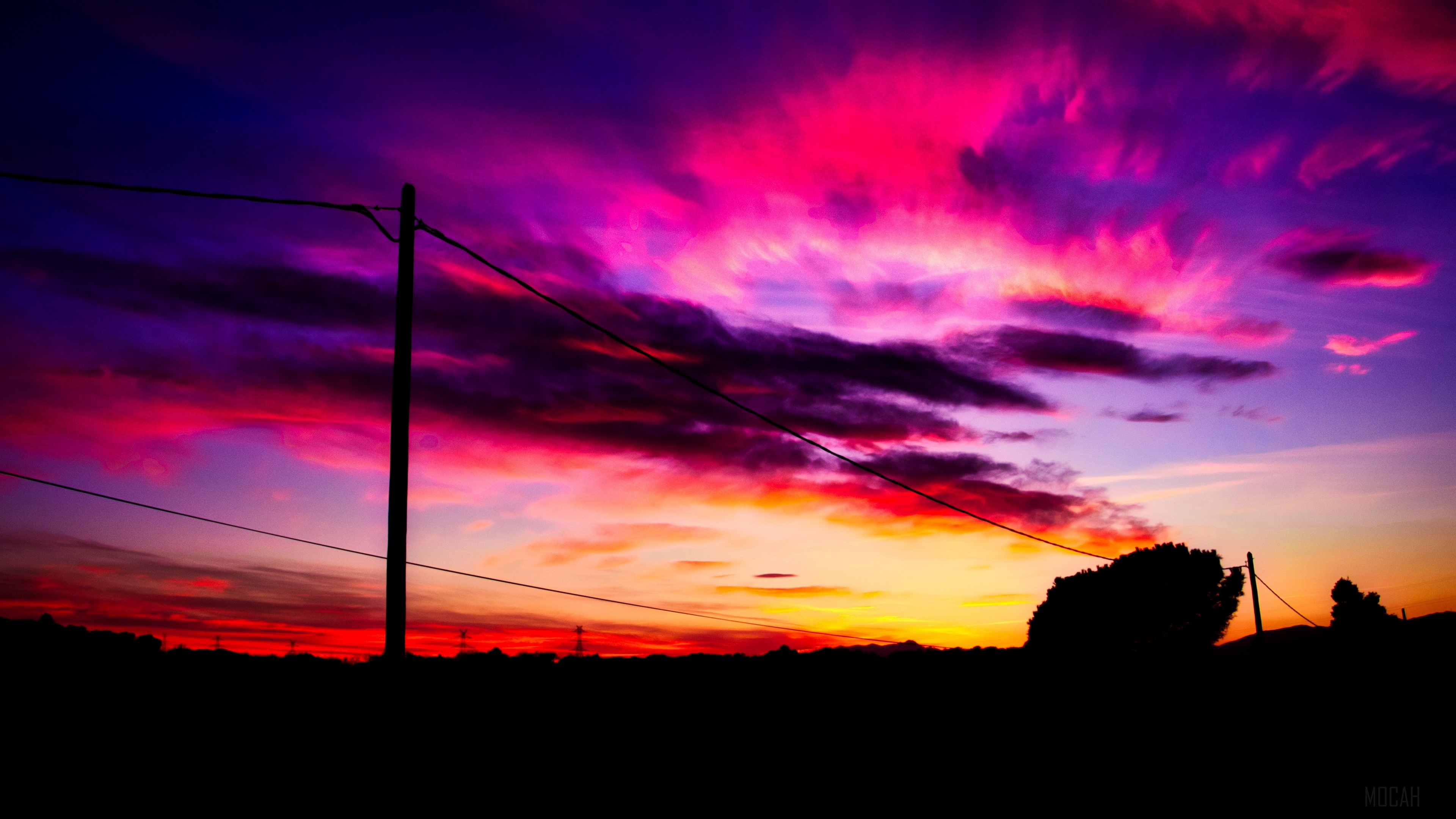 post, wires, sunset, sky, clouds 4k Gallery HD Wallpaper