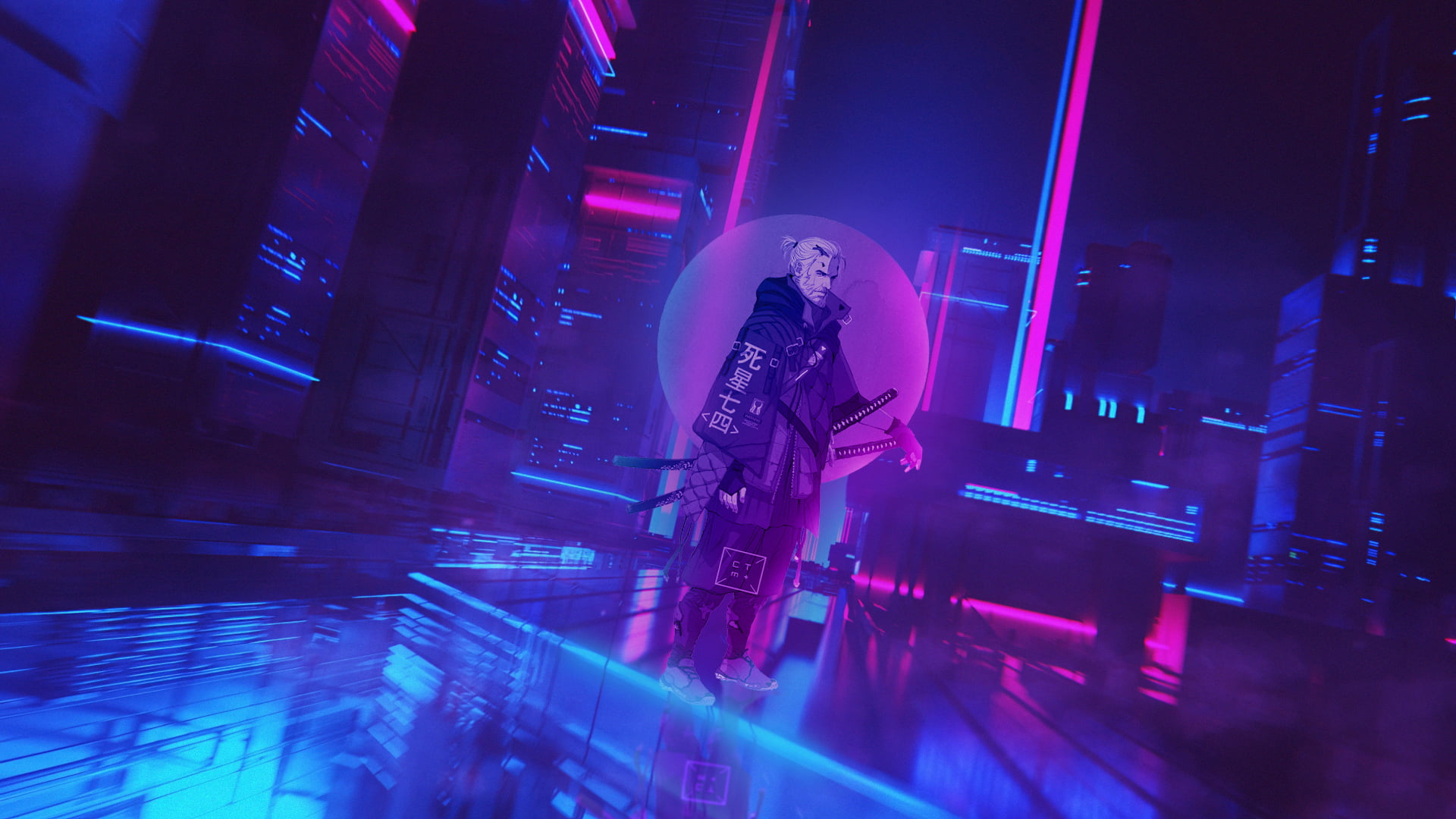 A man walking through the city at night - Cyberpunk