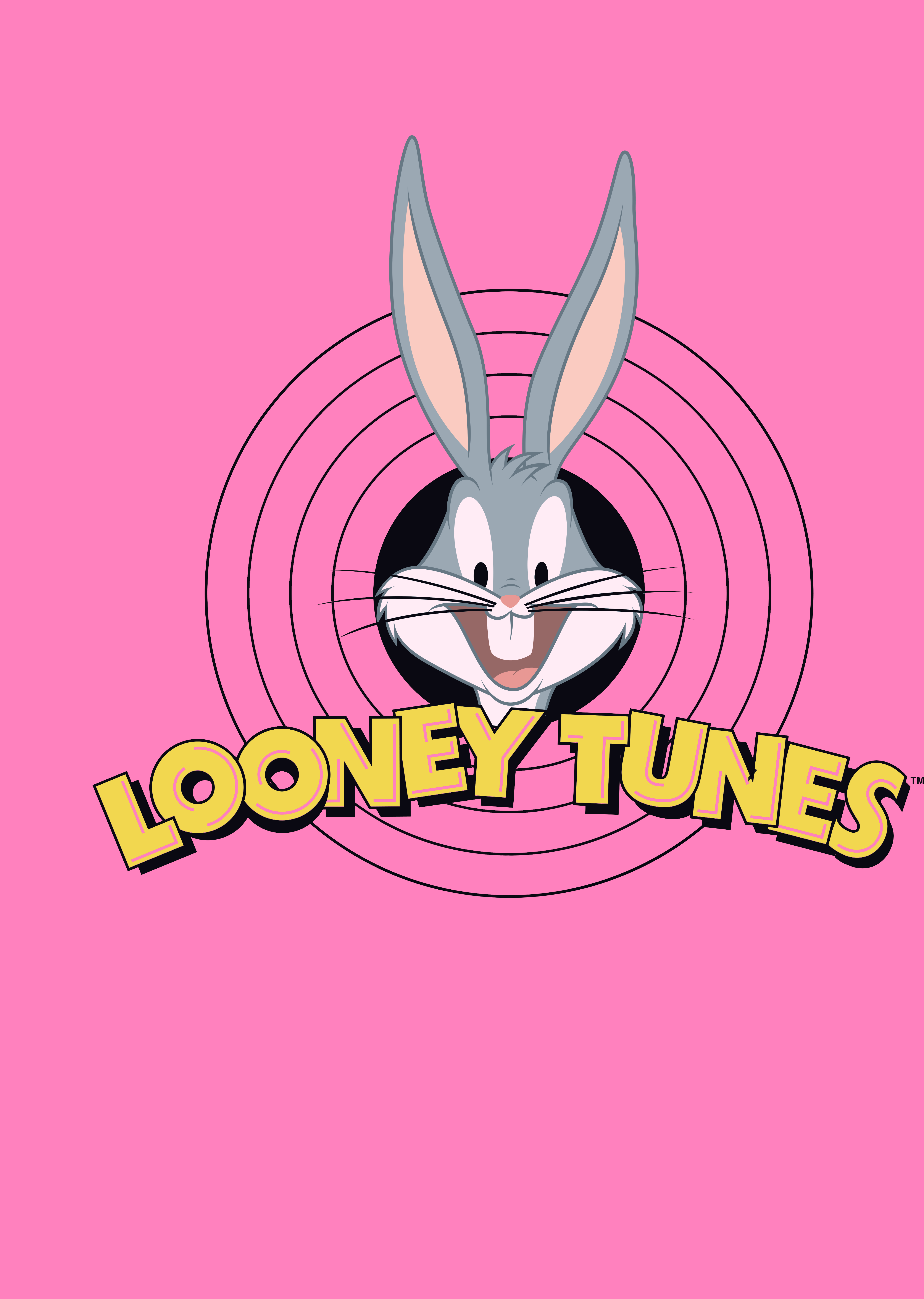 Bugs Bunny and the Looney Tunes logo on a pink background - Looney Tunes