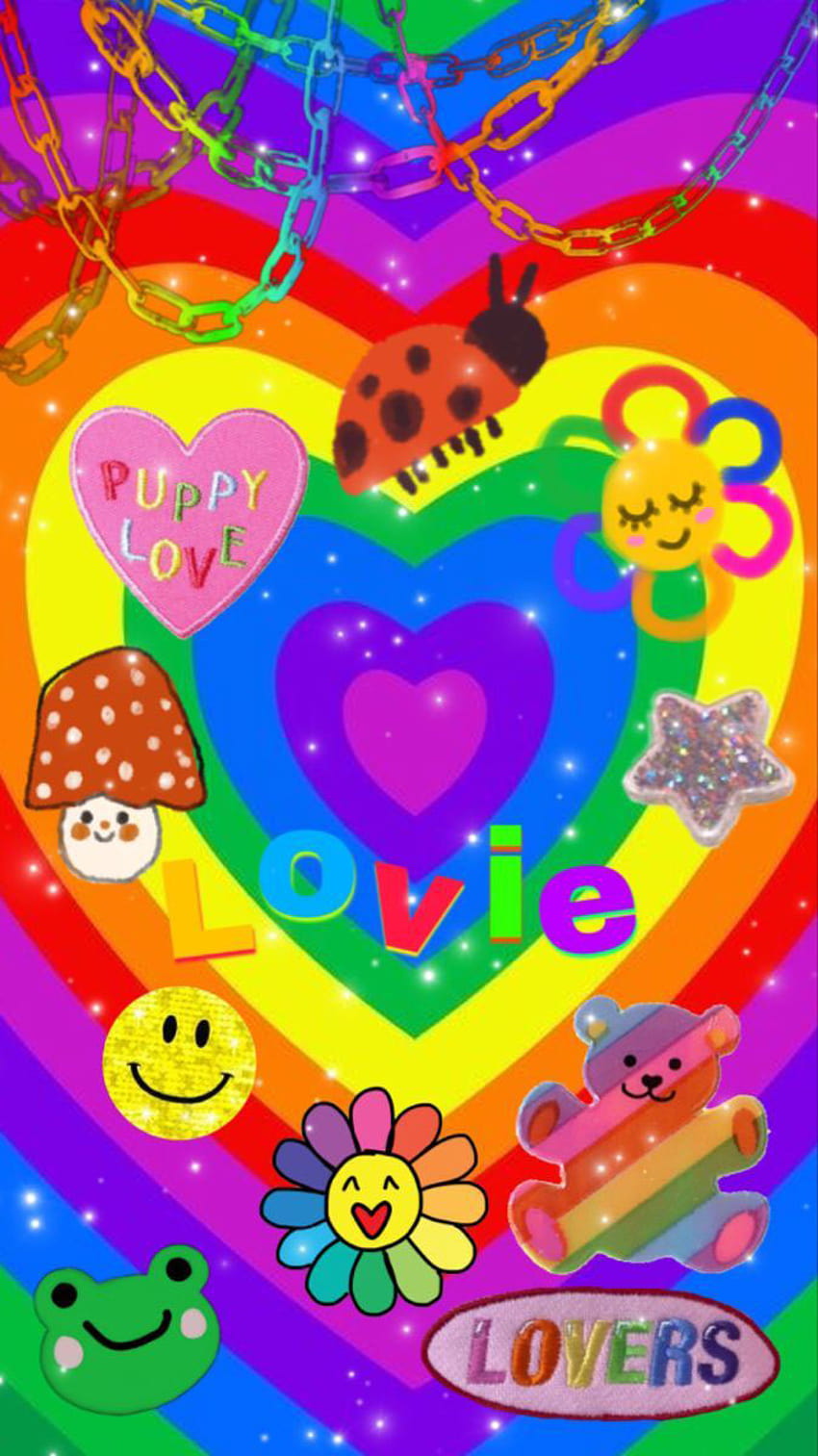 A colorful poster with lots of stickers - Kidcore, indie, colorful