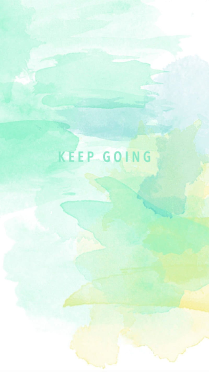A watercolor painting with the words keep going - Mint green