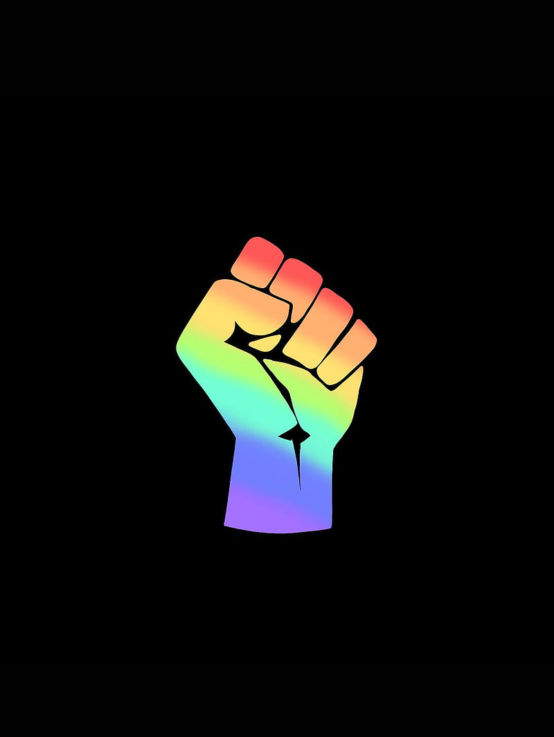 A rainbow fist on black background - Gay