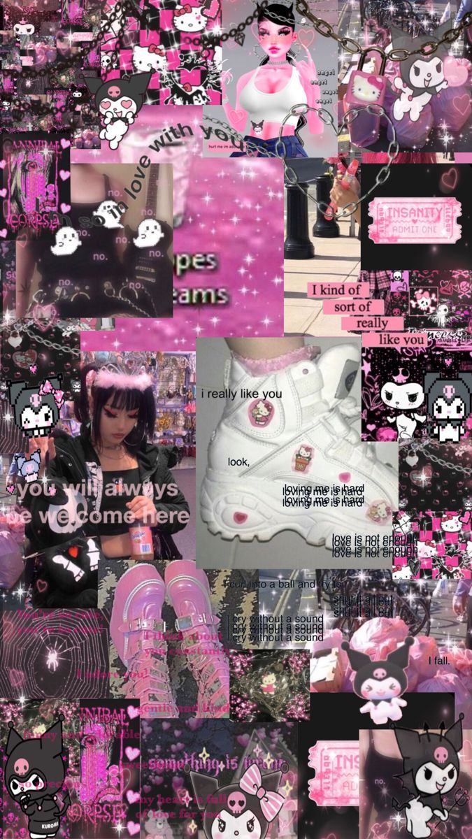 A collage of pictures with pink and black - Gothic, emo