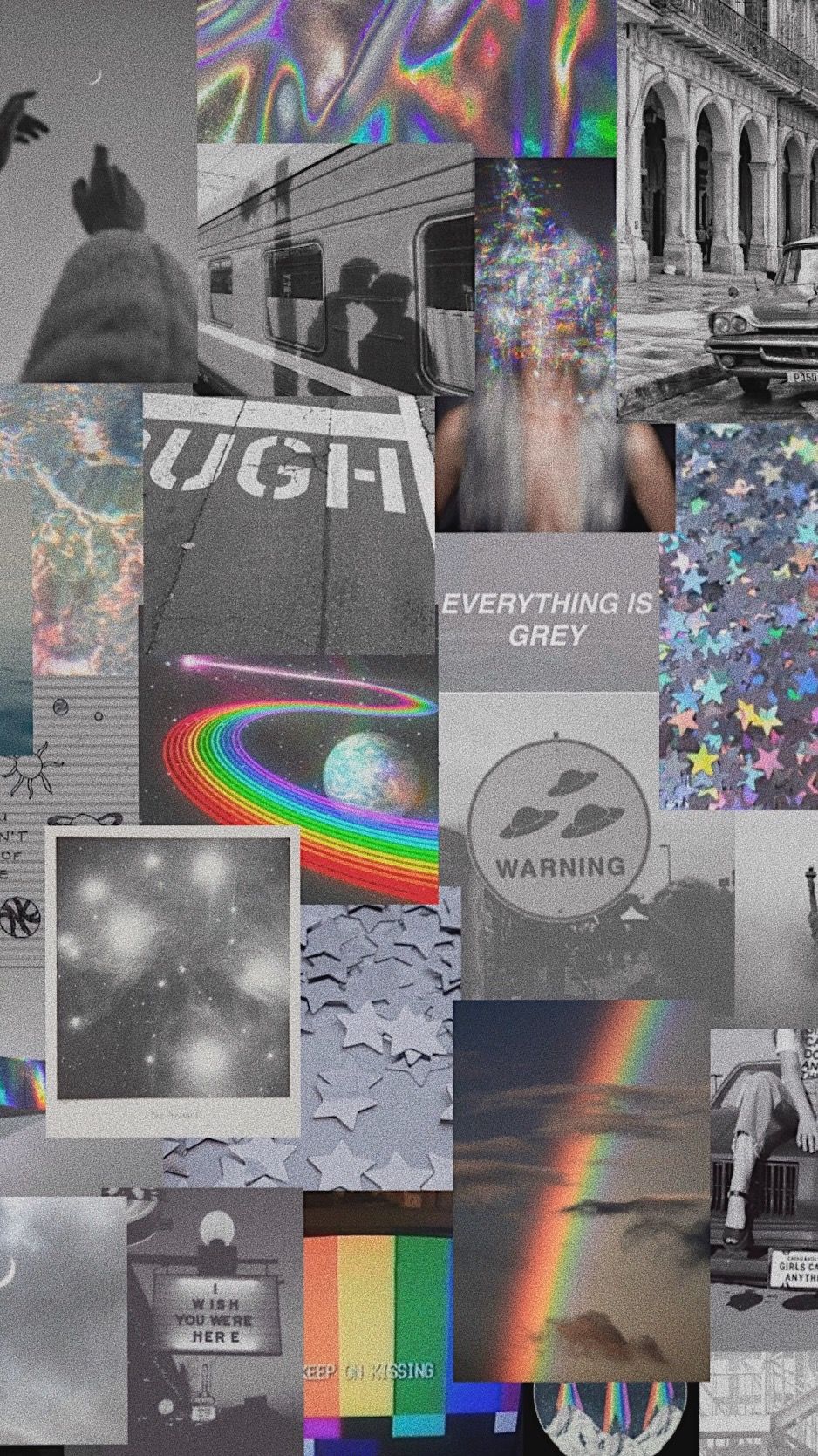 A collage of pictures with rainbow in the middle - Rainbows, gray, colorful