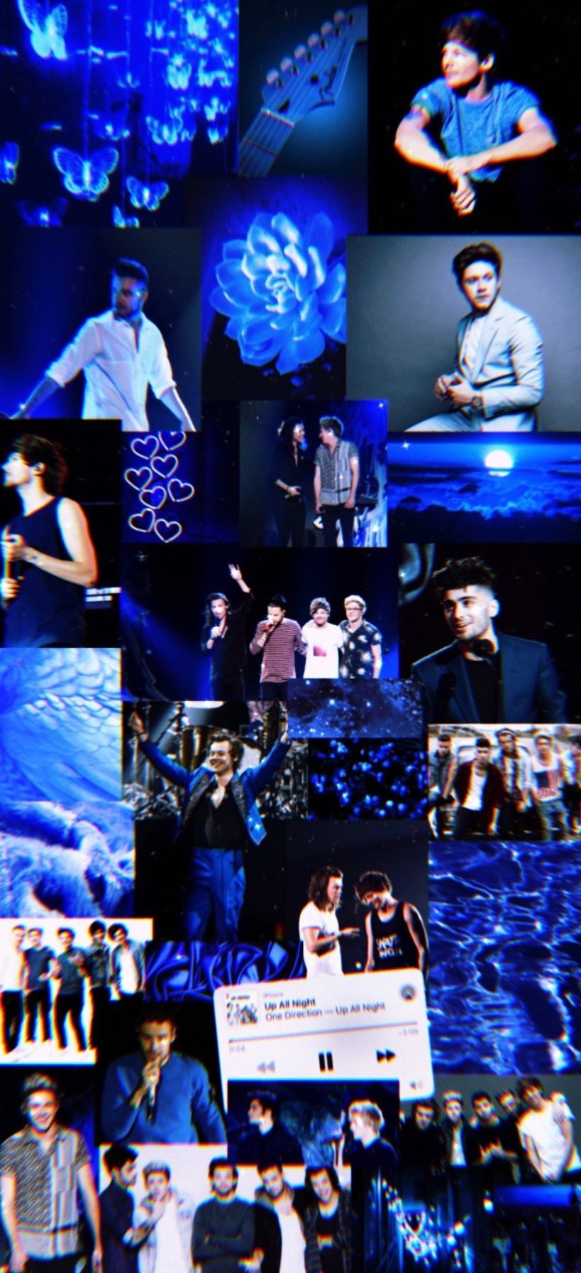 A collage of pictures with blue backgrounds - VSCO, One Direction