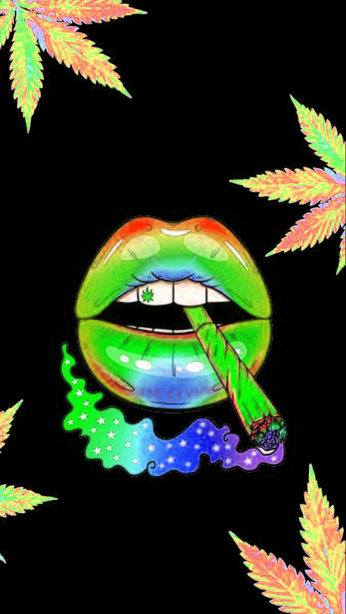 IPhone wallpaper of a pair of lips smoking a blunt - Weed