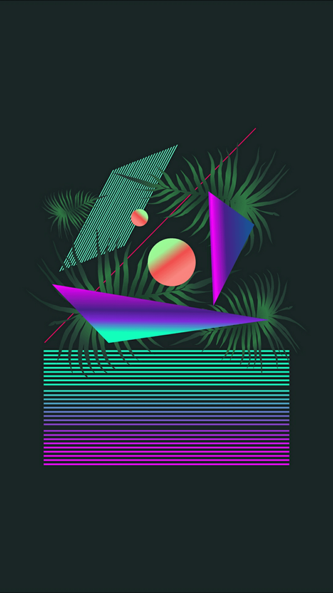 A colorful abstract image with palm leaves and an object - Phone
