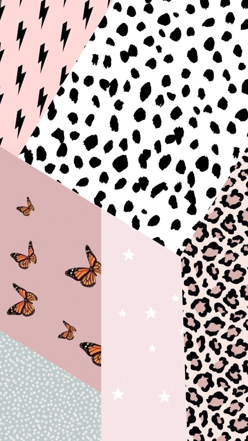 Wallpaper for phone girly, pink background, with black and white patterns, and butterflies - VSCO