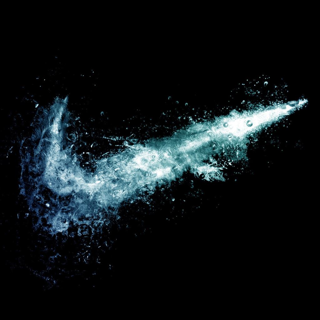 A blue and white nike logo on black - Nike