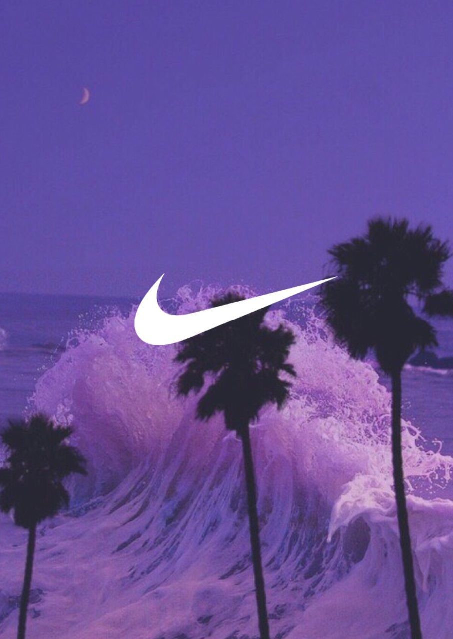 Aesthetic nike wallpaper background purple beach wave with palm trees - Nike