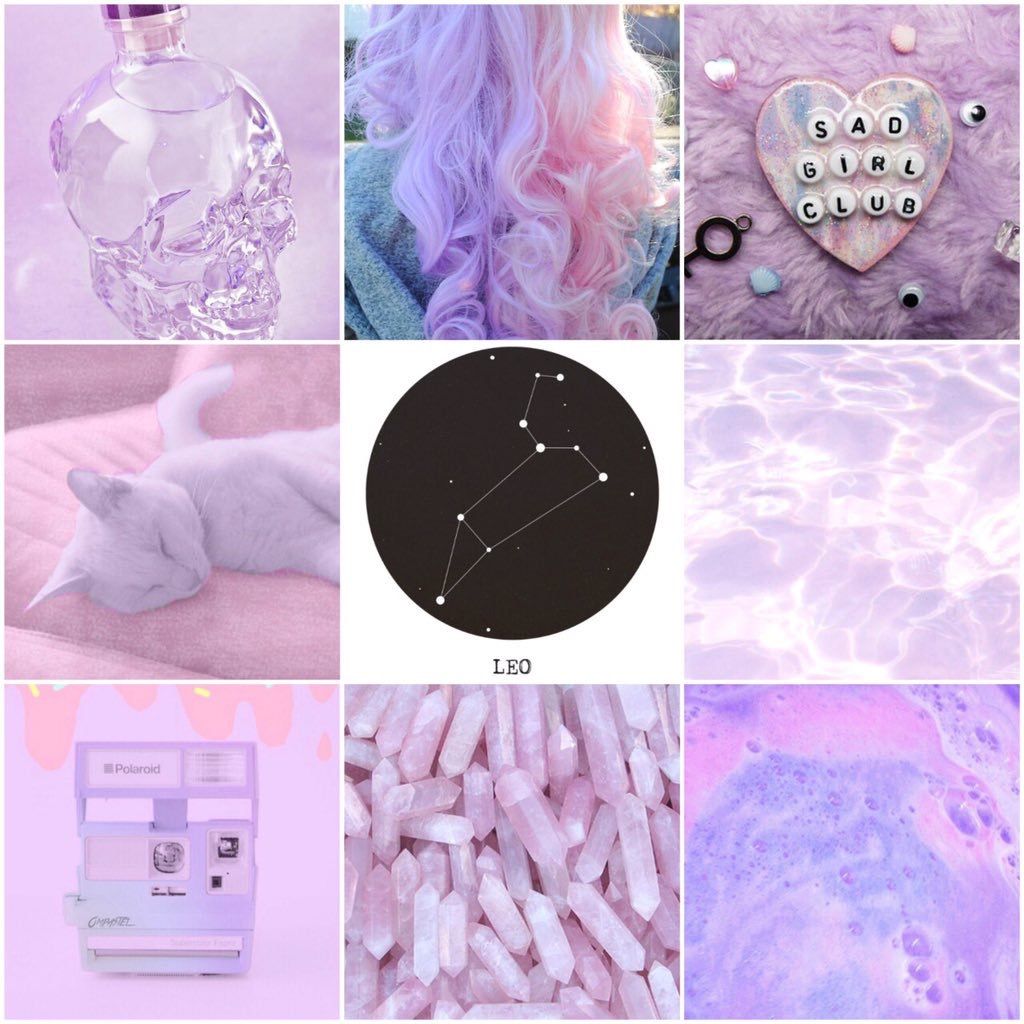 A collage of pictures with purple and pink colors - Leo