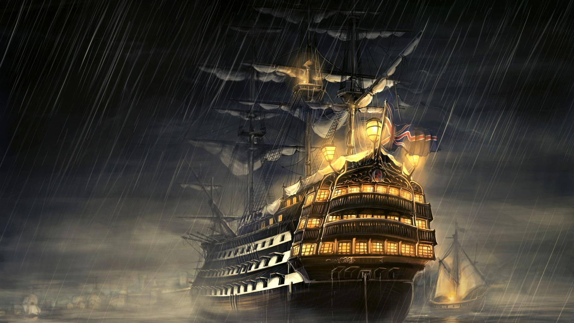 A large ship is sailing in the rain - Pirate