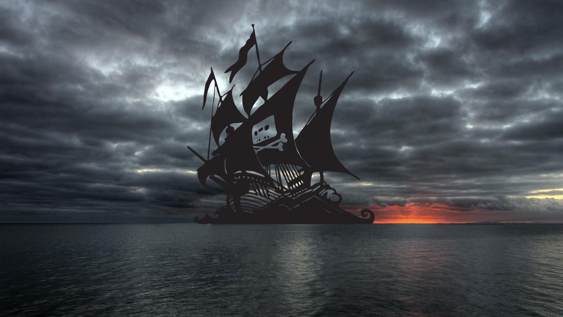 The Pirate Bay logo on a ship at sea - Pirate