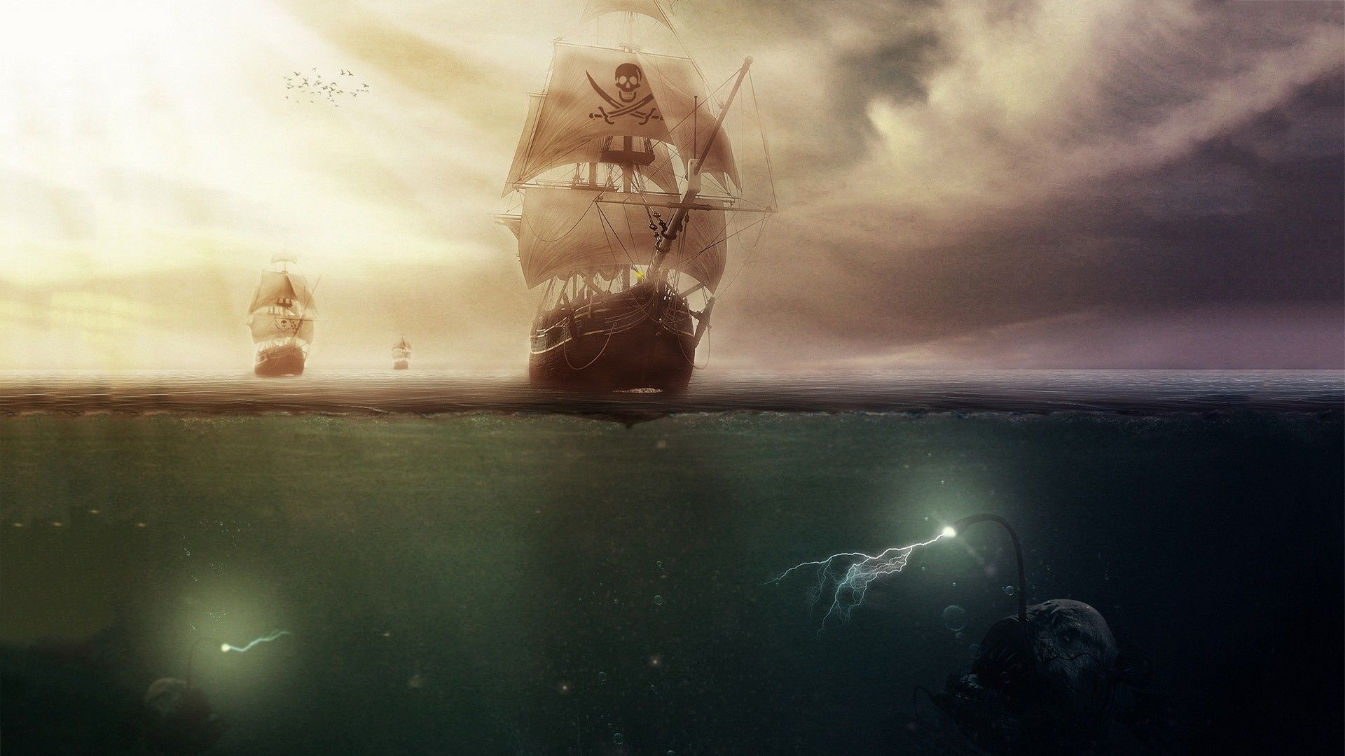 The dark and mysterious underwater world of the pirate ship wallpaper - Pirate