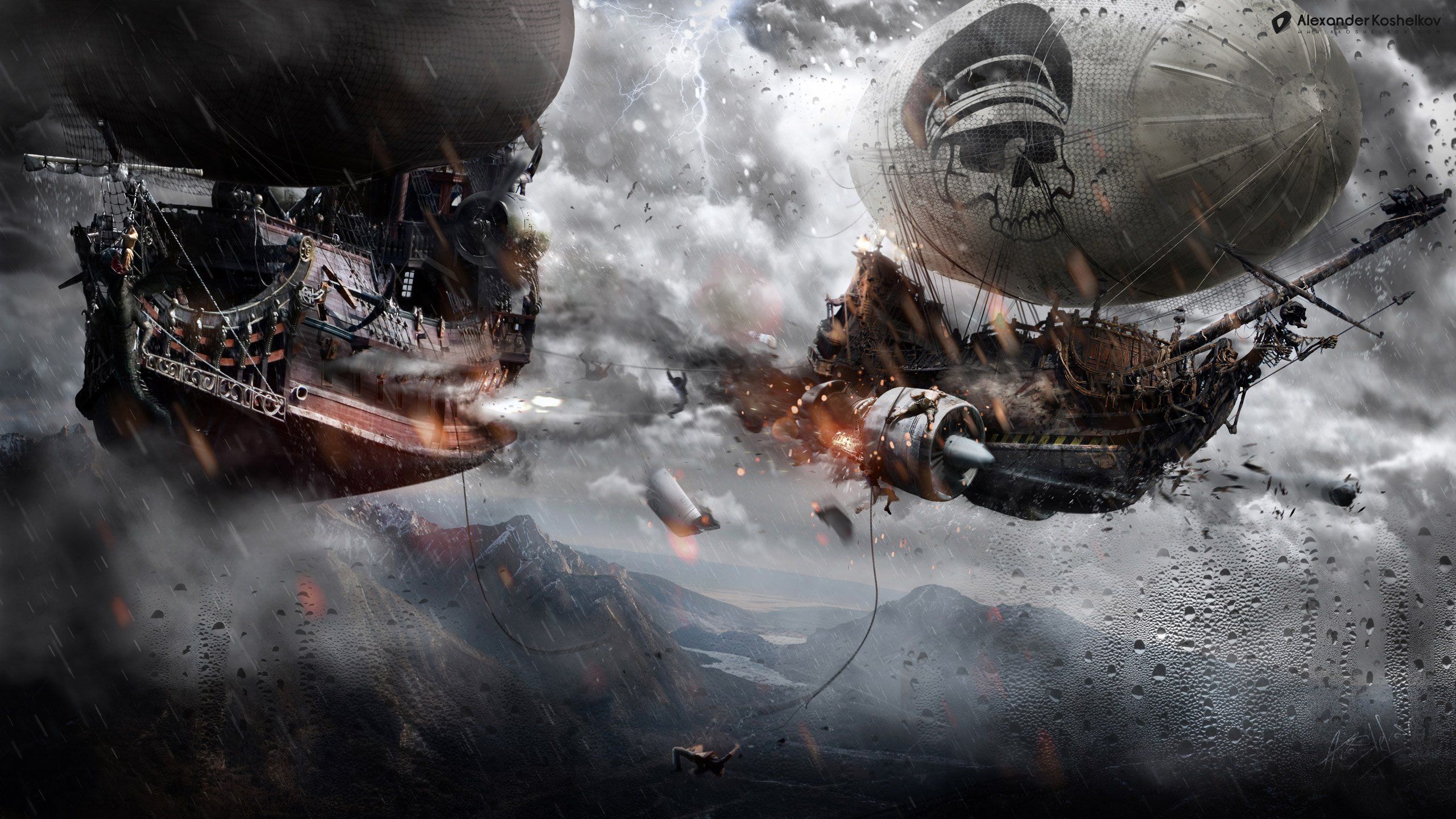 Steampunk airships fighting in the sky wallpaper - Pirate
