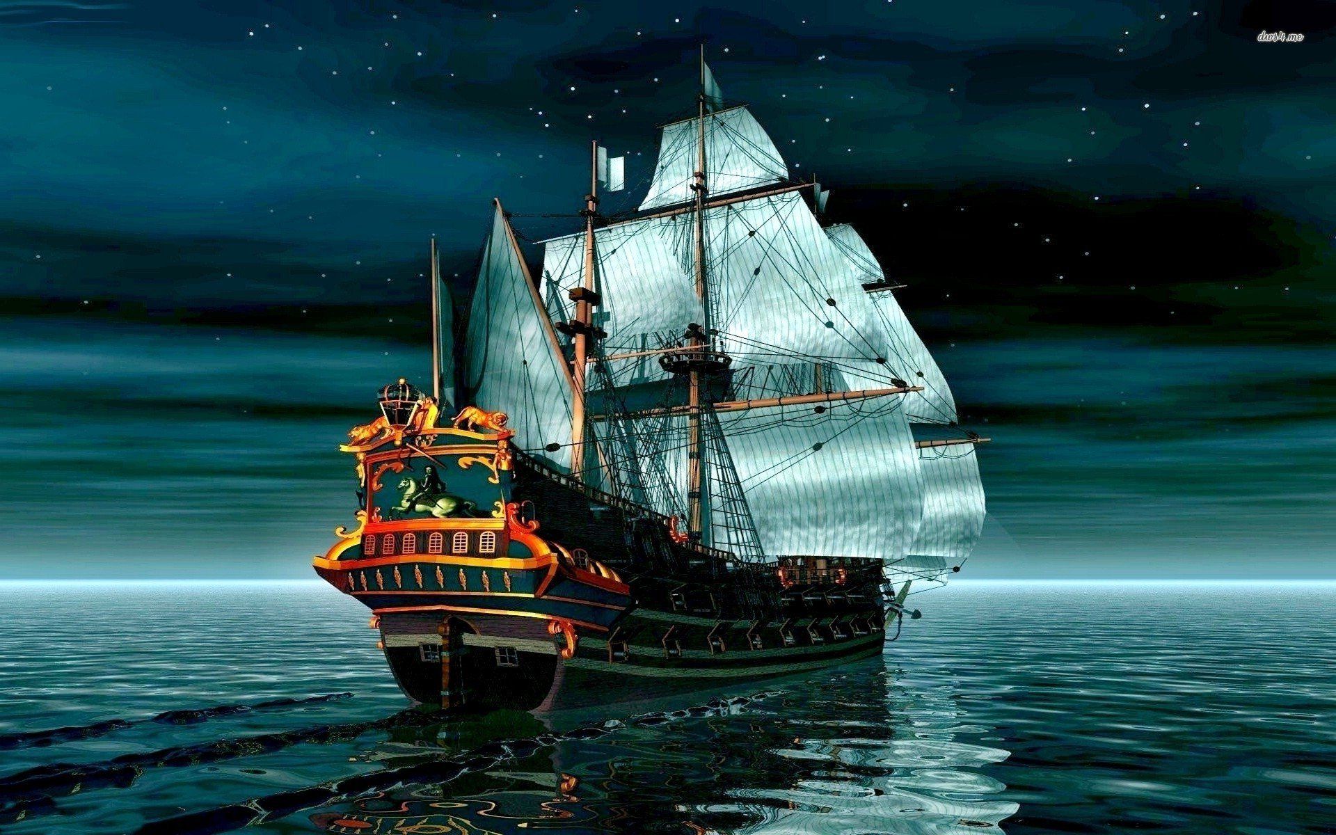 Pirate ship sailing in the night - Pirate