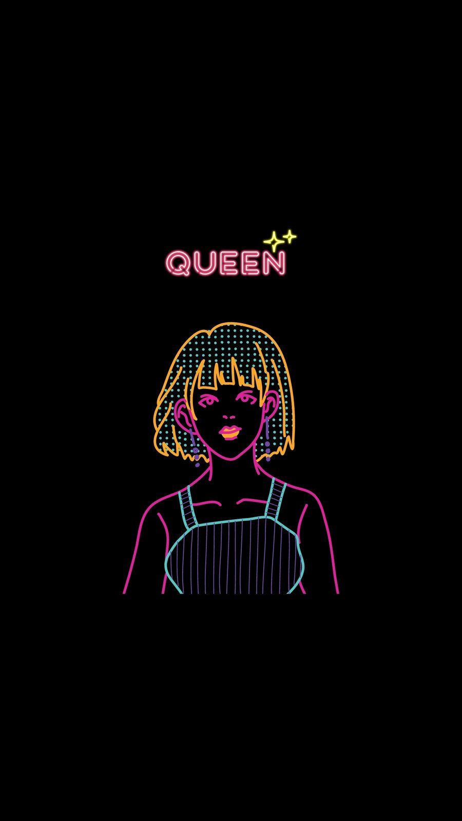 Aesthetic neon art of a woman with the word queen above her - 