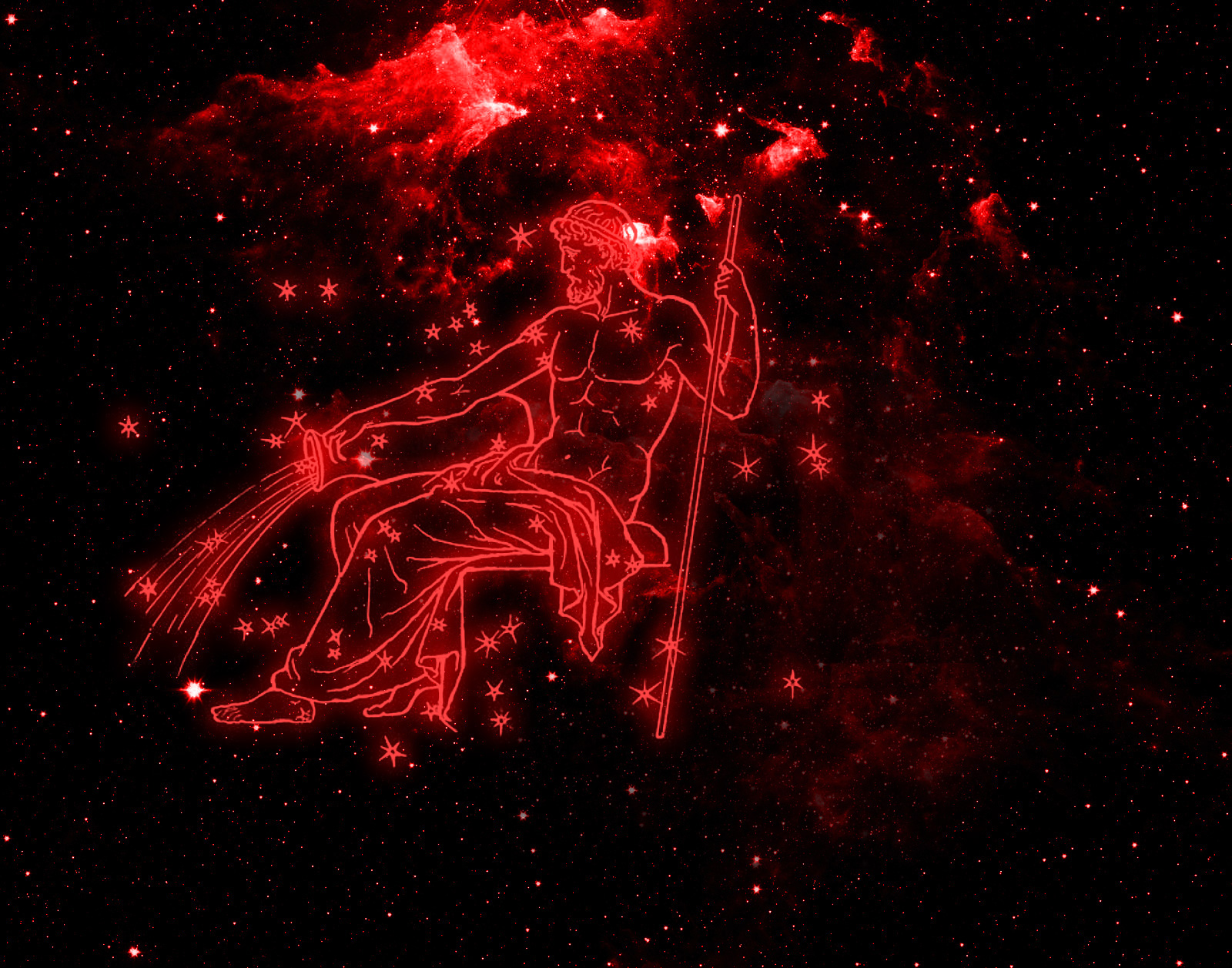 A red and black image of the constellation - Cancer
