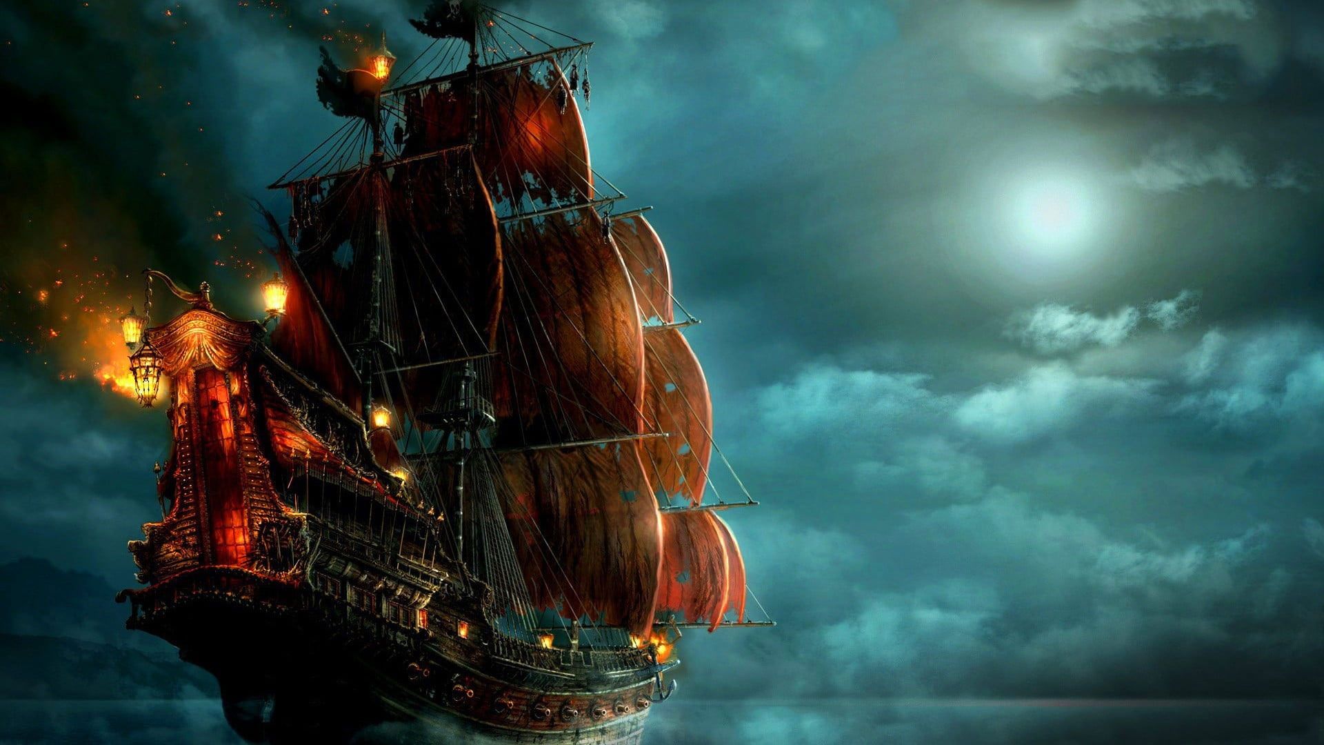 Pirates Wallpaper, Night, Sailing Ship