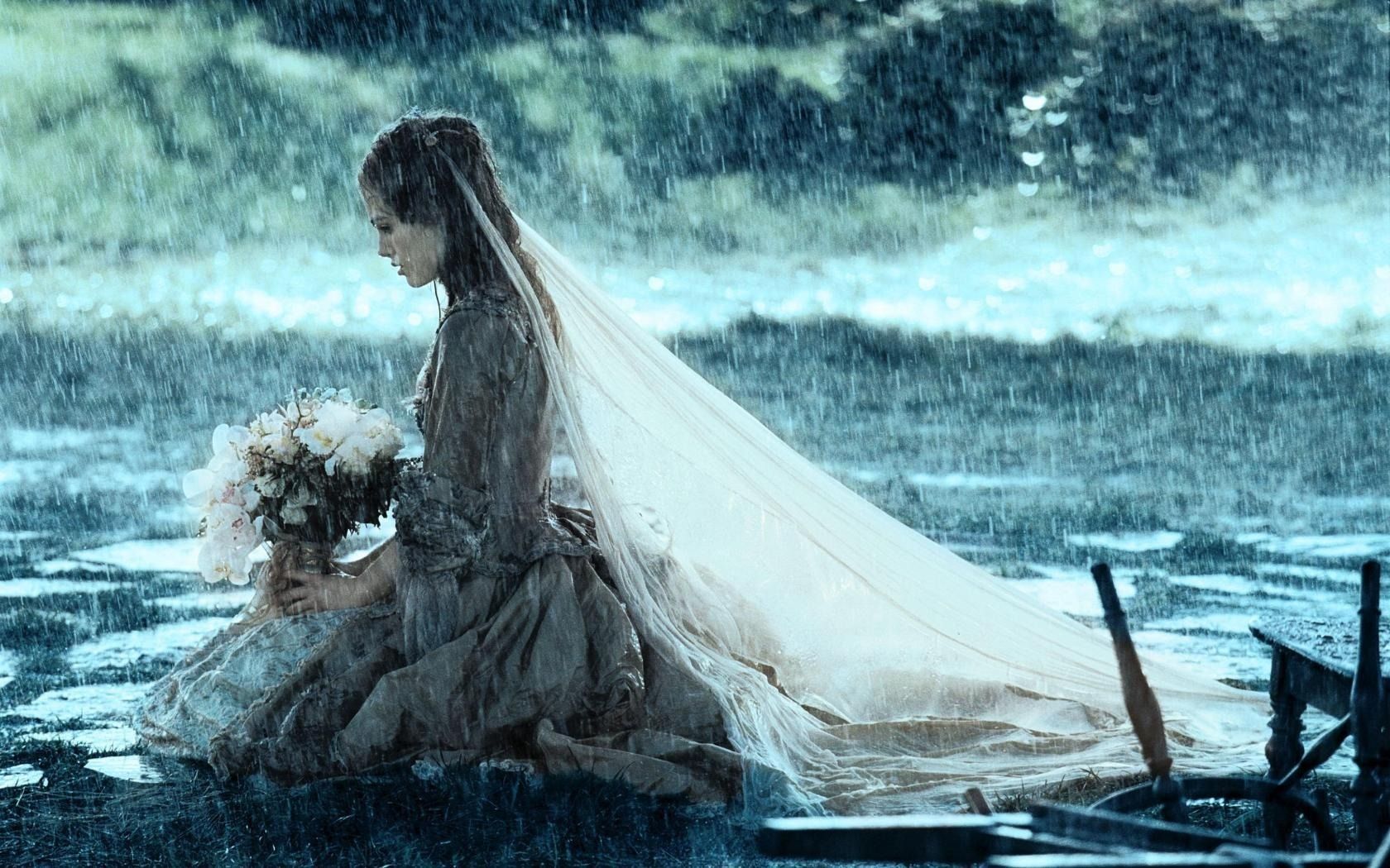 Photo wallpaper girl, rain, the bride, in the rain, The woman - Pirate