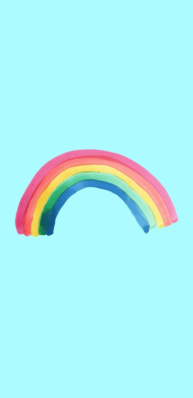 A painting of a rainbow on a blue background - 