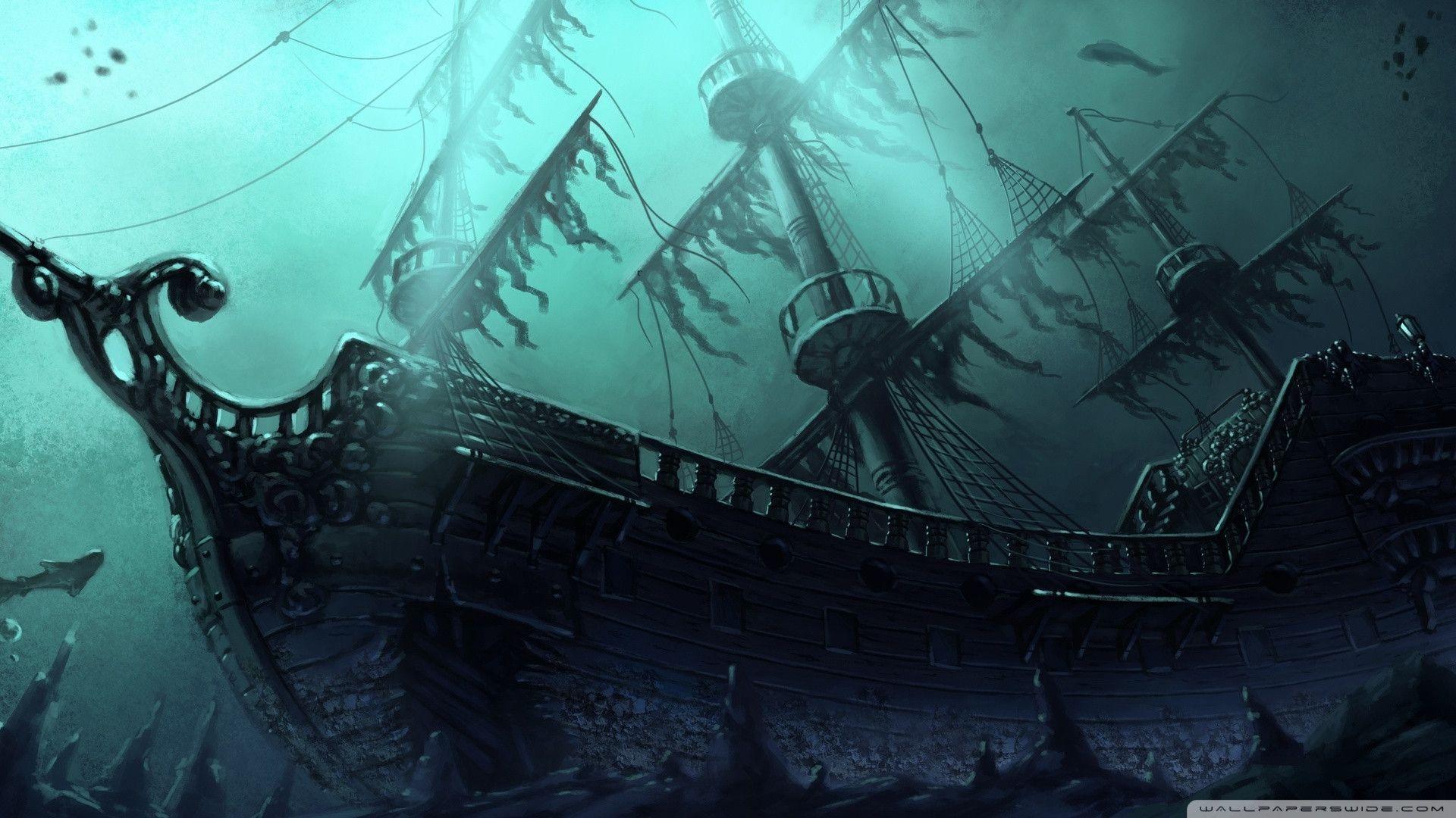 A large black ship is in the water - Pirate