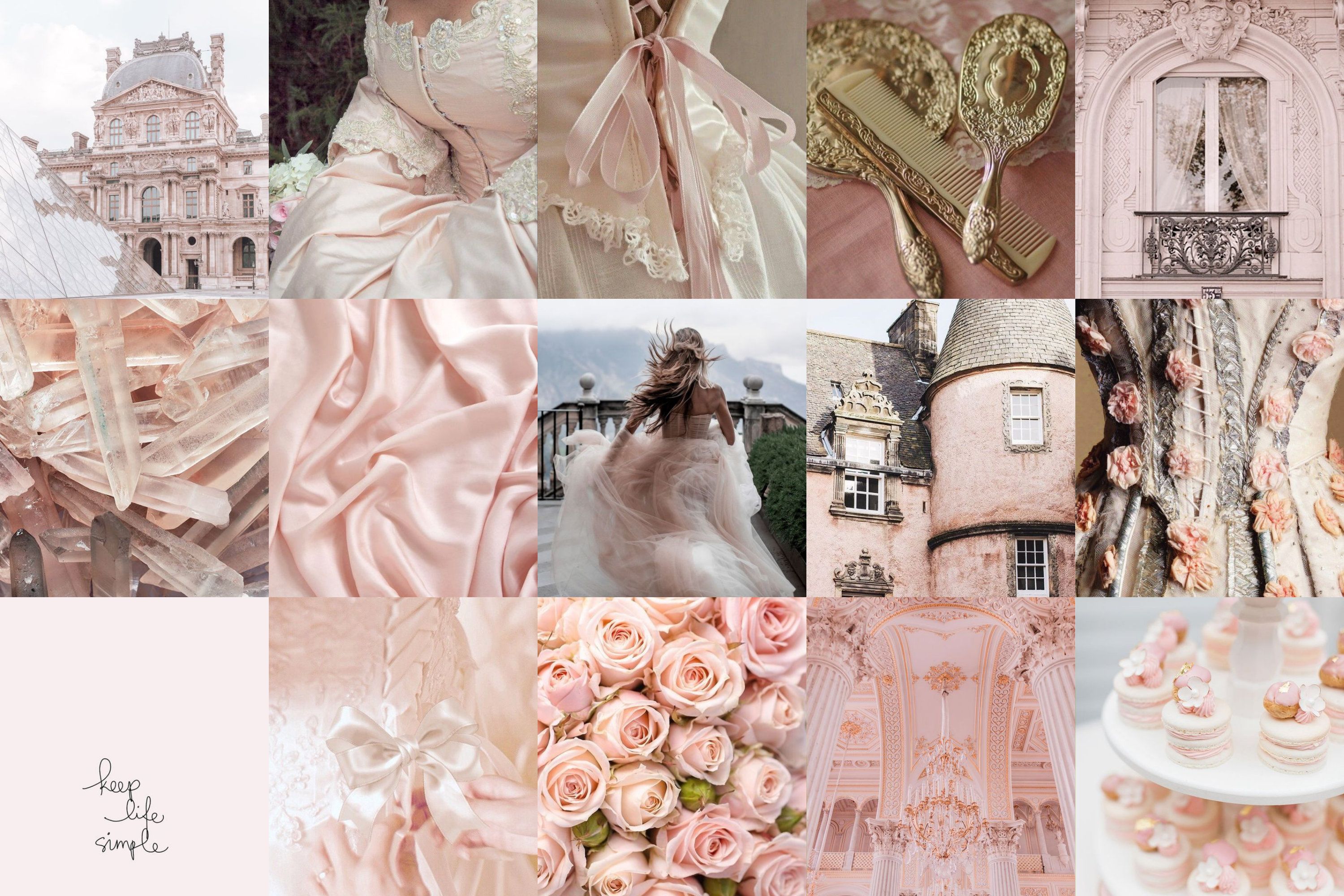 A collage of pictures with pink and white roses - Royalcore
