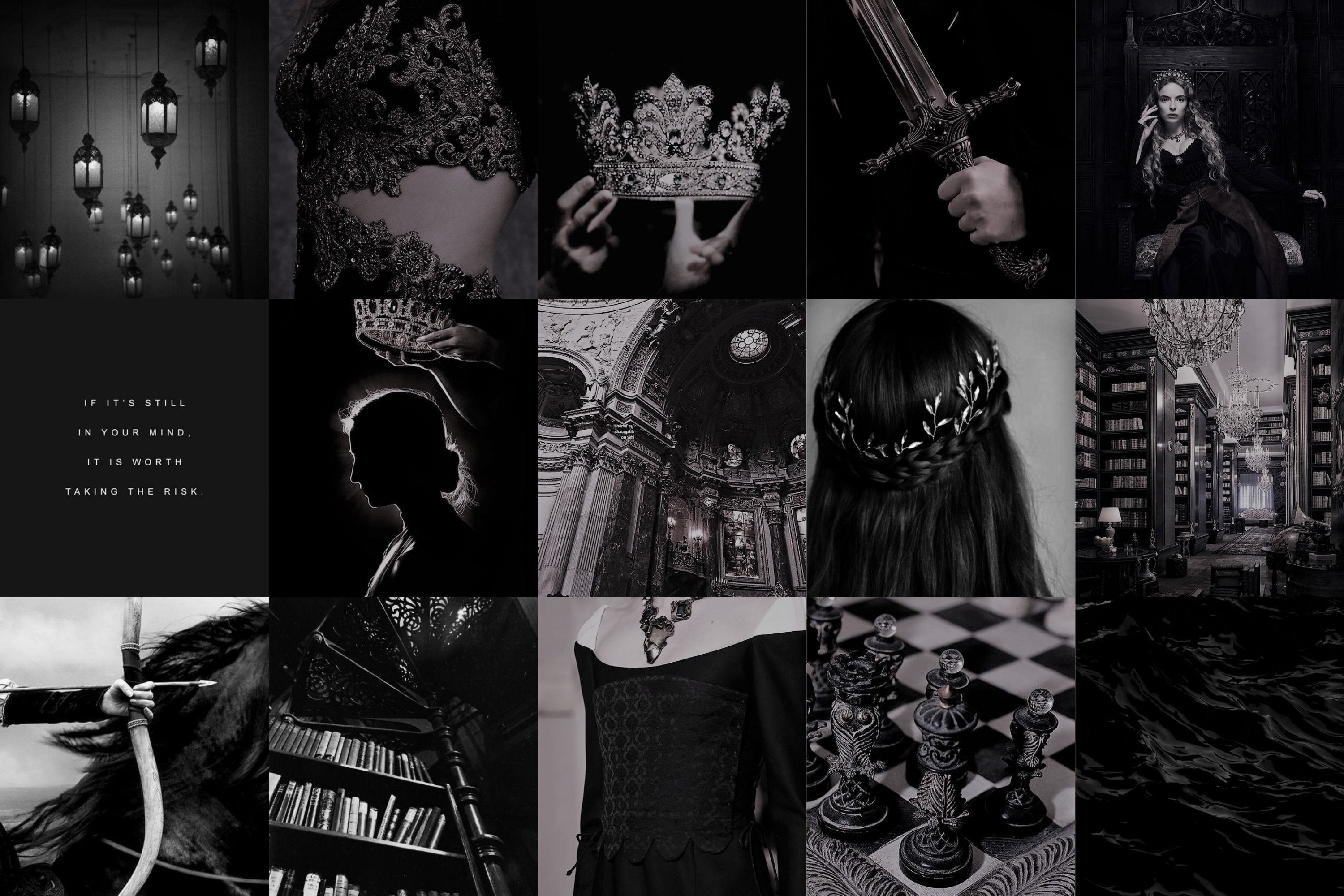 A collage of black and white images with different themes - Royalcore