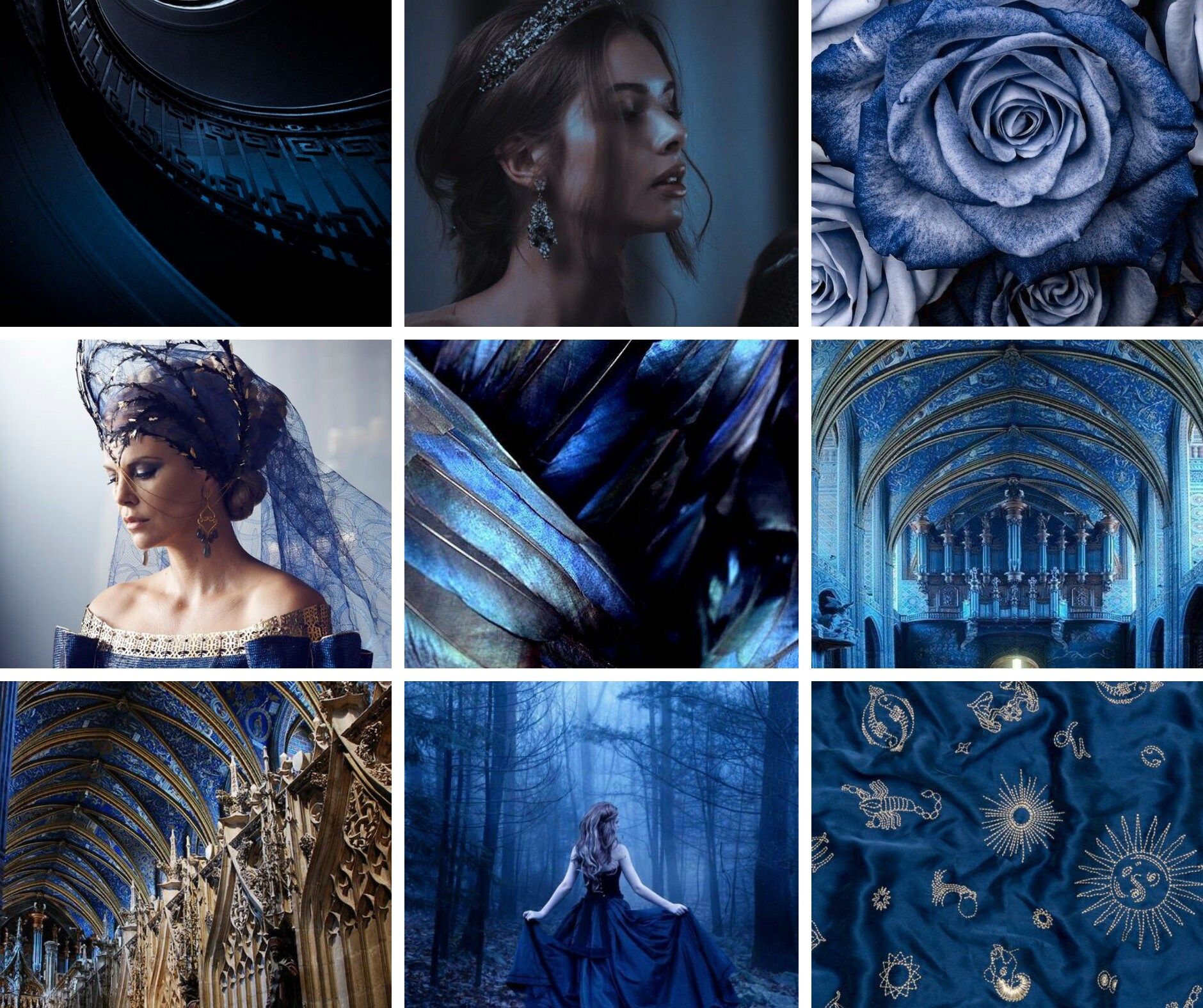 A collage of nine different blue aesthetic images - Royalcore