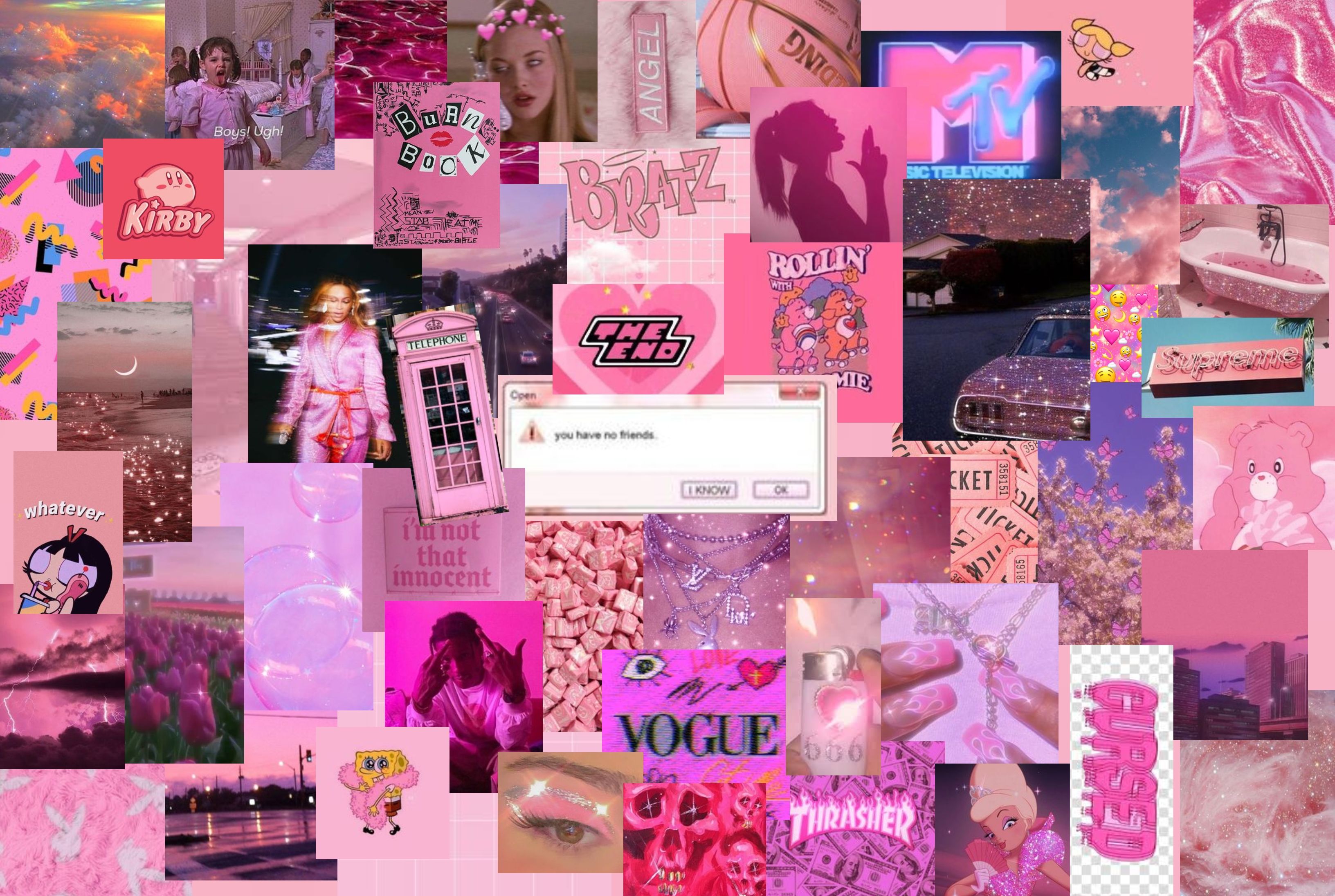 A pink aesthetic background with various pictures of pink things - Landscape