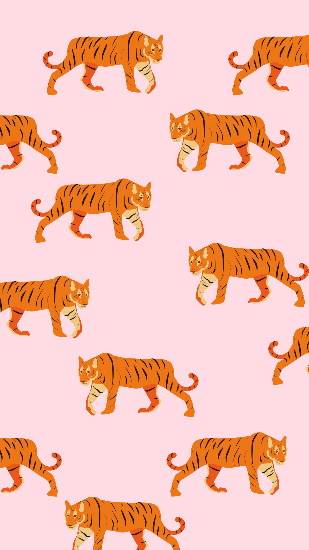 A pattern of tigers running on pink - Tiger