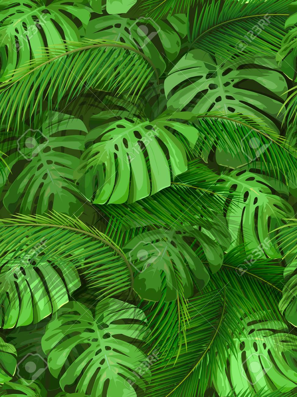 Seamless tropical green leaves pattern - Monstera