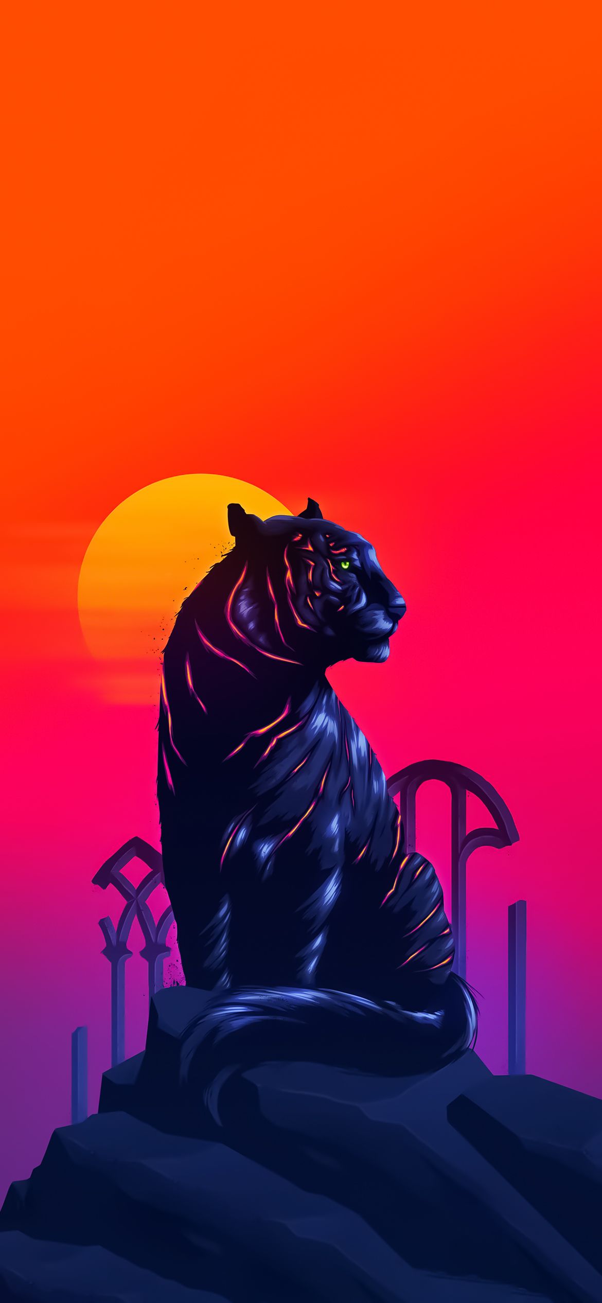 Black tiger on the rock during sunset wallpaper - Tiger