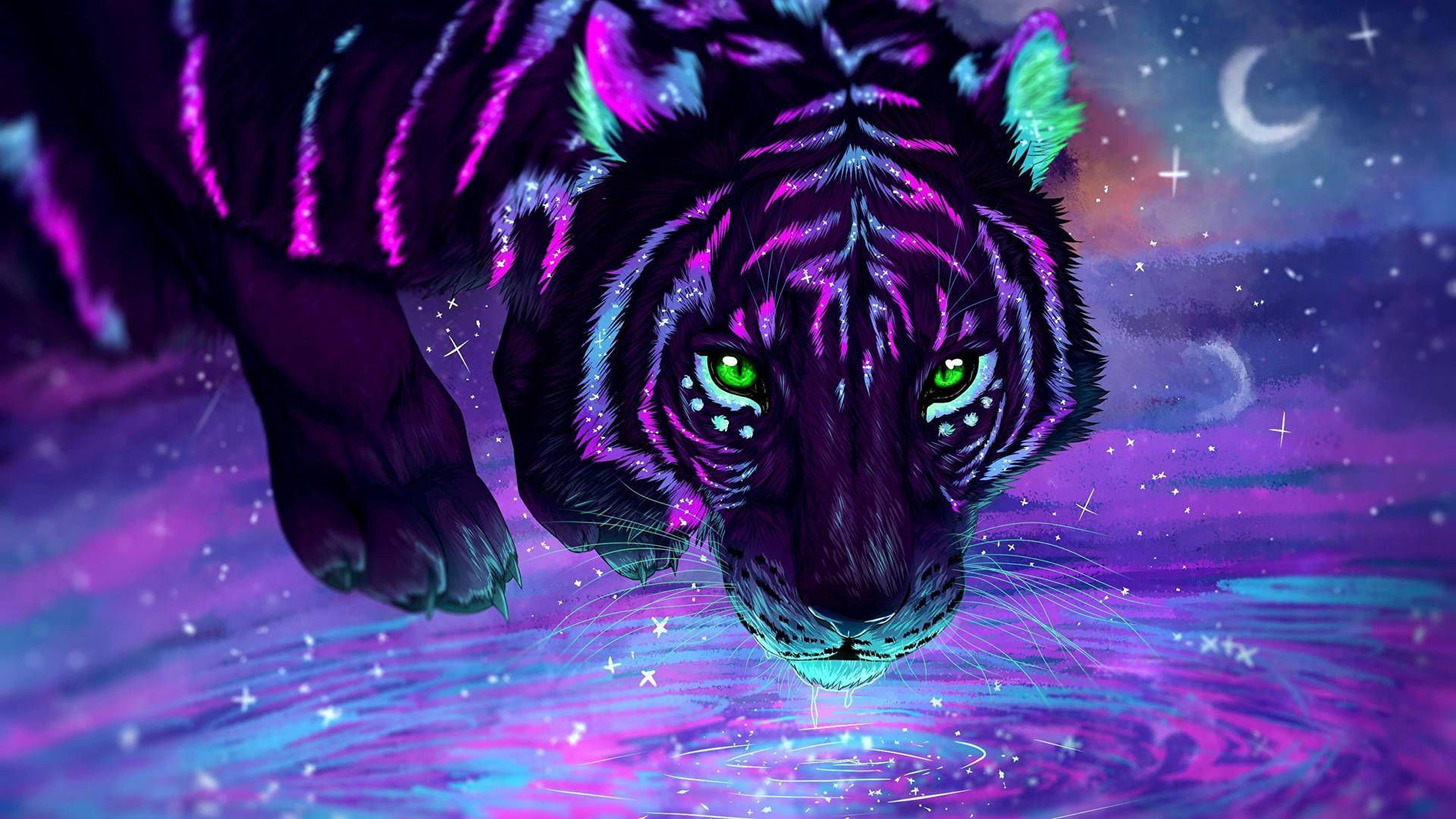 Download Tiger Artwork In Neon Aesthetic Wallpaper