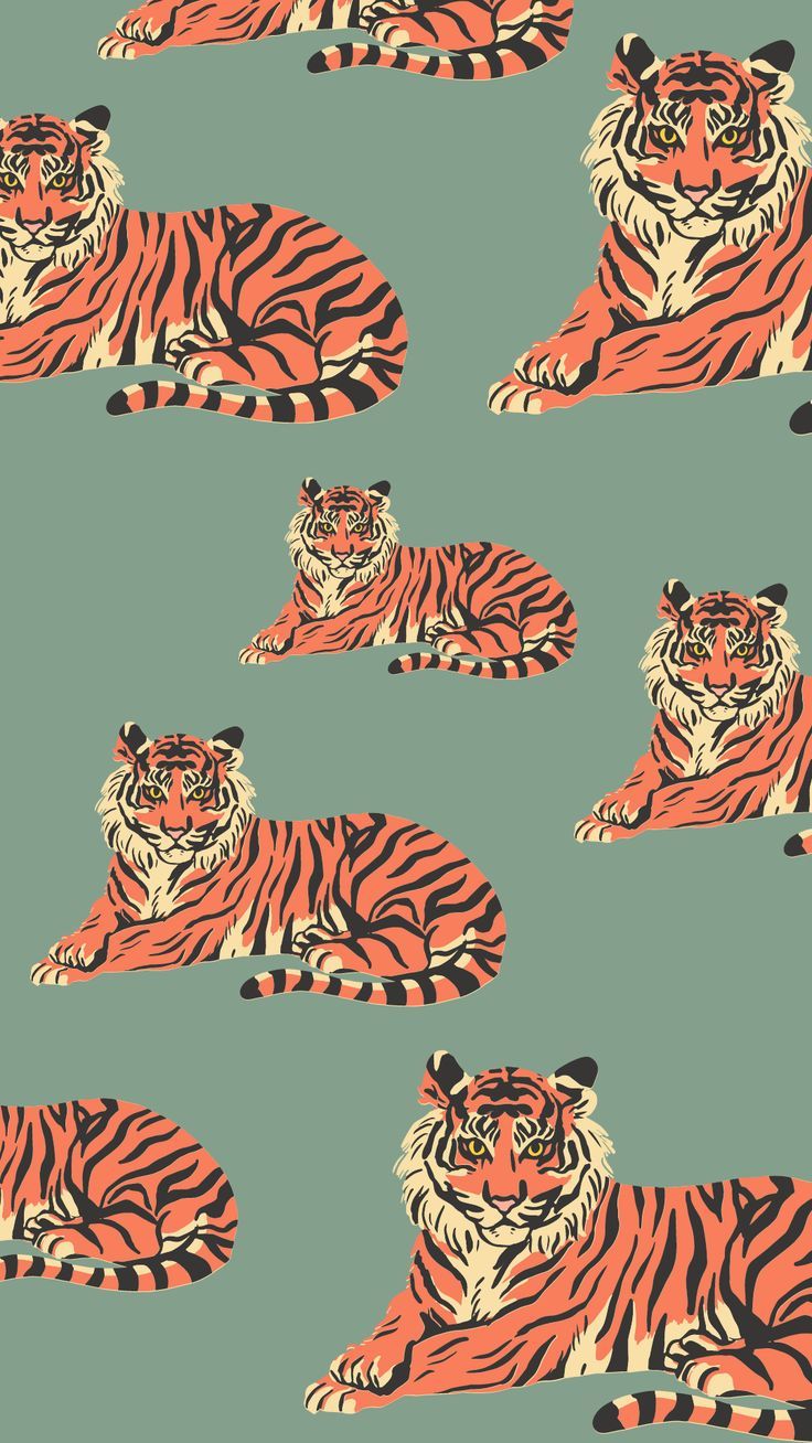 A wallpaper with orange and black tigers on a green background - Tiger