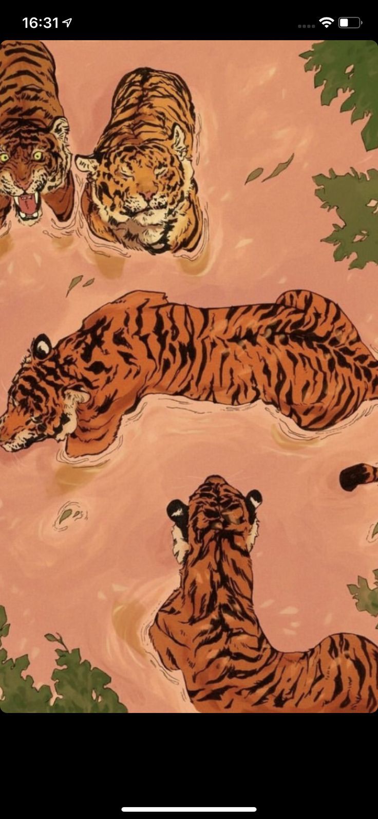 A painting of three tigers in the water - Tiger