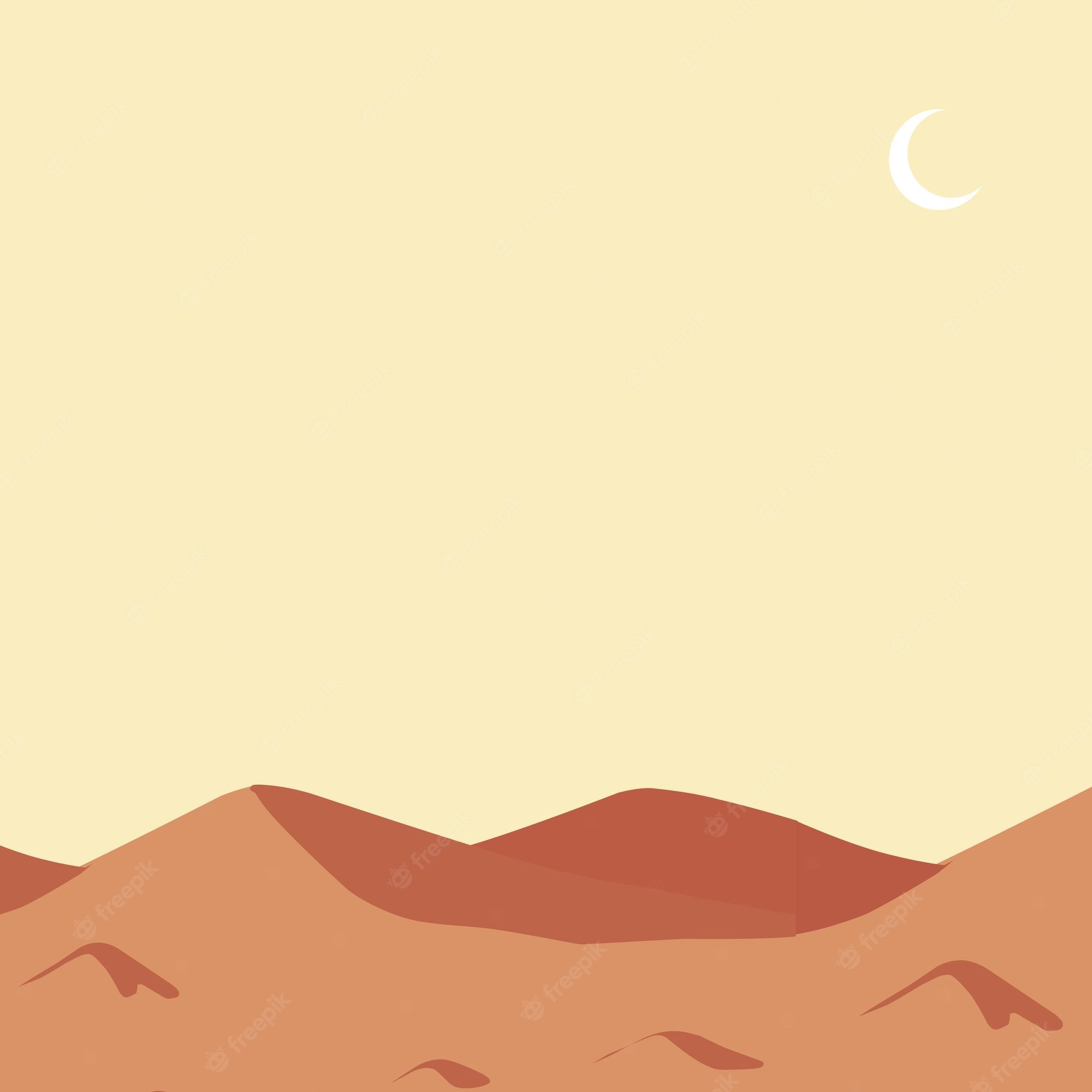 Cartoon desert landscape with a crescent moon - Desert