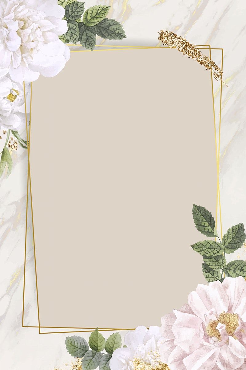 A floral frame with gold border on marble background - Wedding