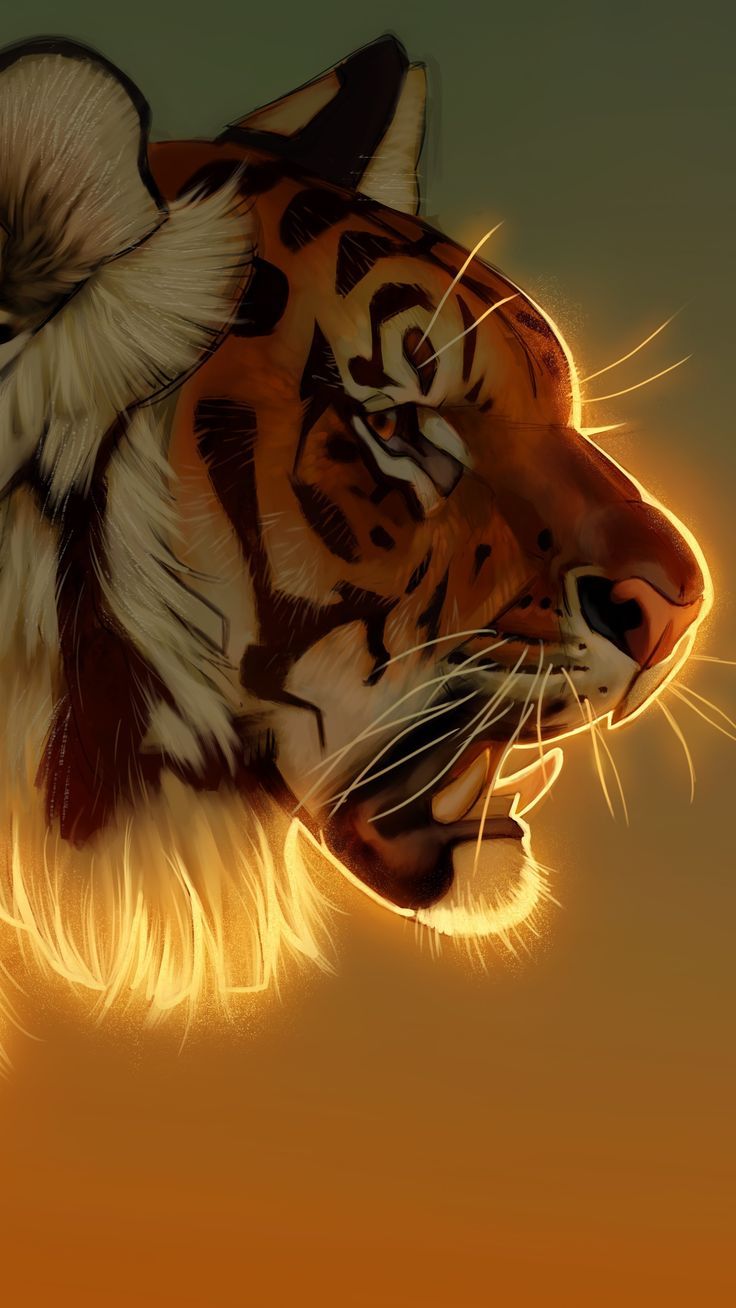 A tiger with bright orange and yellow lighting - Tiger