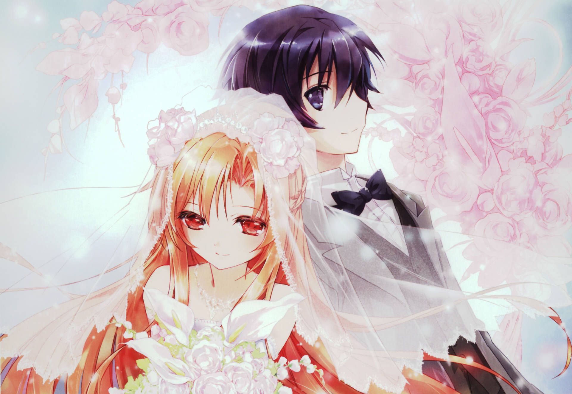 A couple of anime characters in wedding attire - Wedding