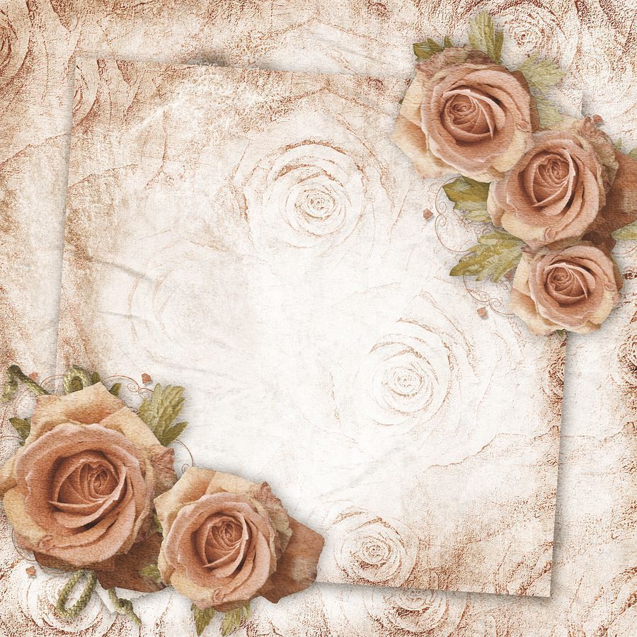 A square frame with roses on a vintage background - Wedding