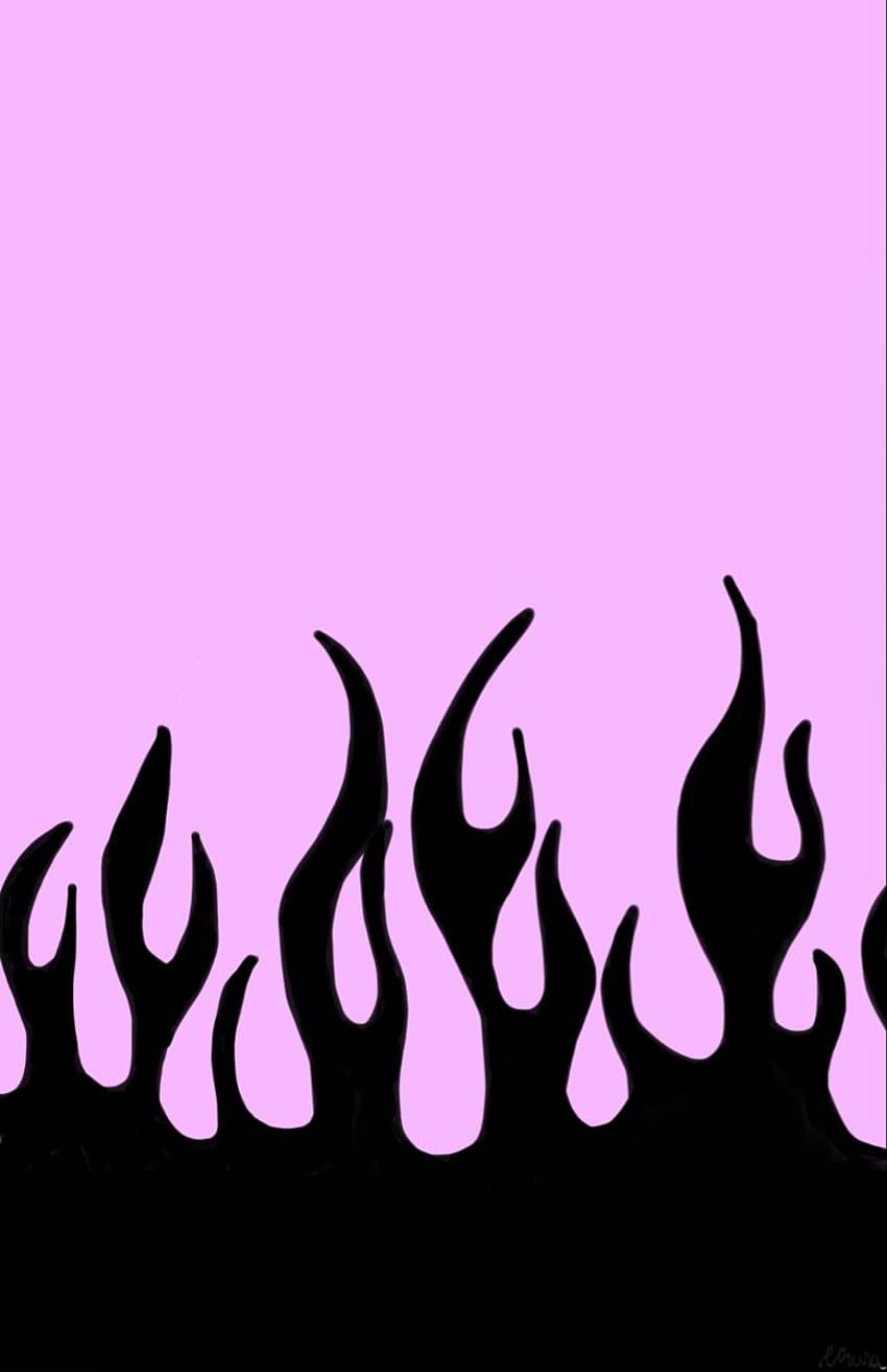 A pink background with black flames - Flames, fire