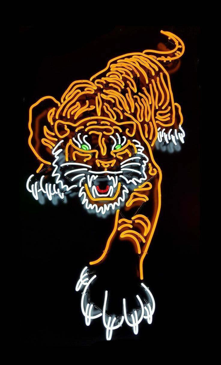 A neon sign of an orange tiger - Tiger